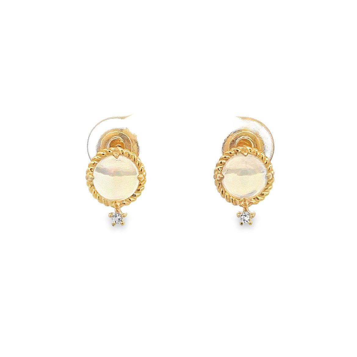 925YG BEZEL GILT ETHIOPIAN OPAL BIRTSTONE TOPAZ WHITE EARRING - C'SANTOS