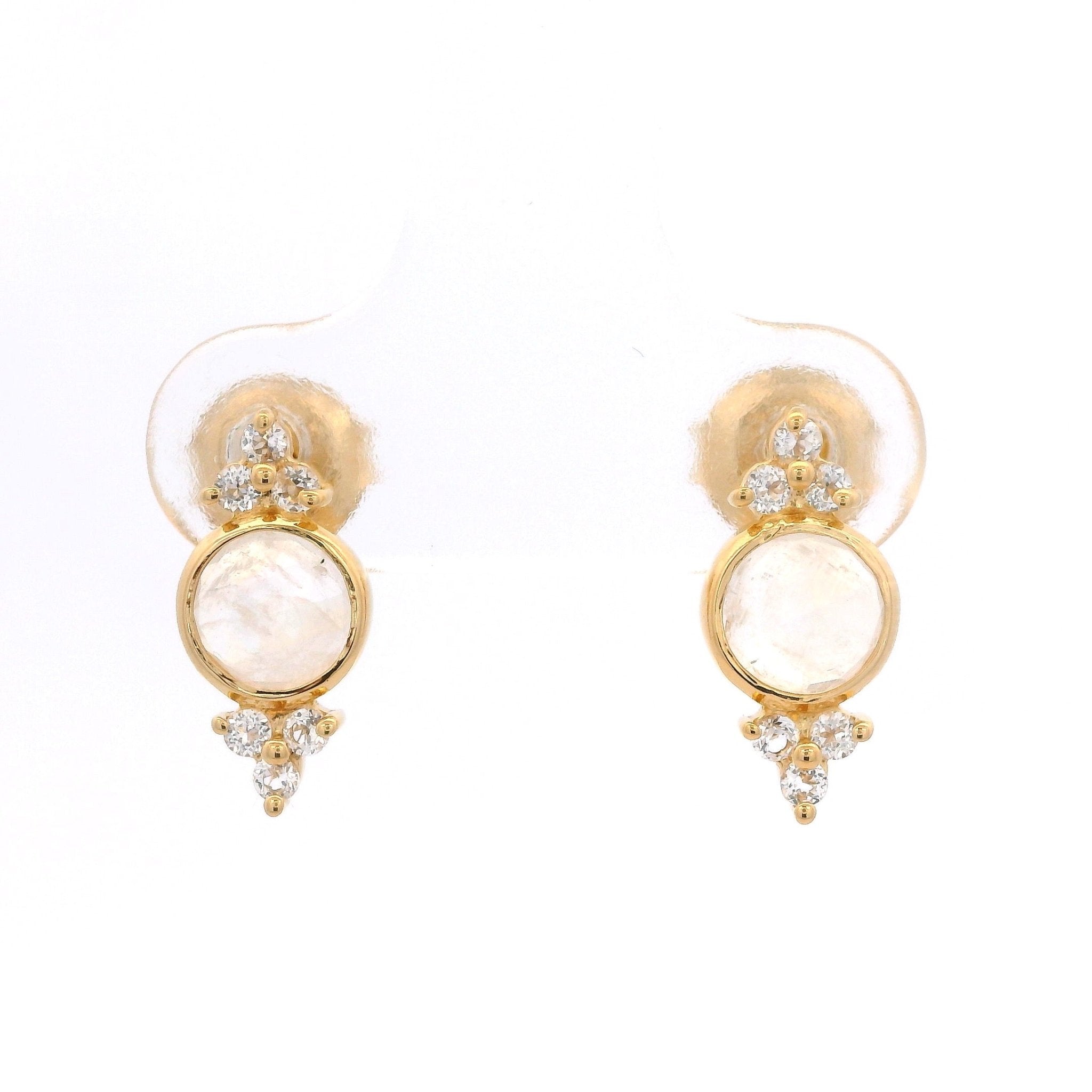 925YG BEZEL MOOSTONE WITH POINTS TOPAZ WHITE EARRINGS - C'SANTOS