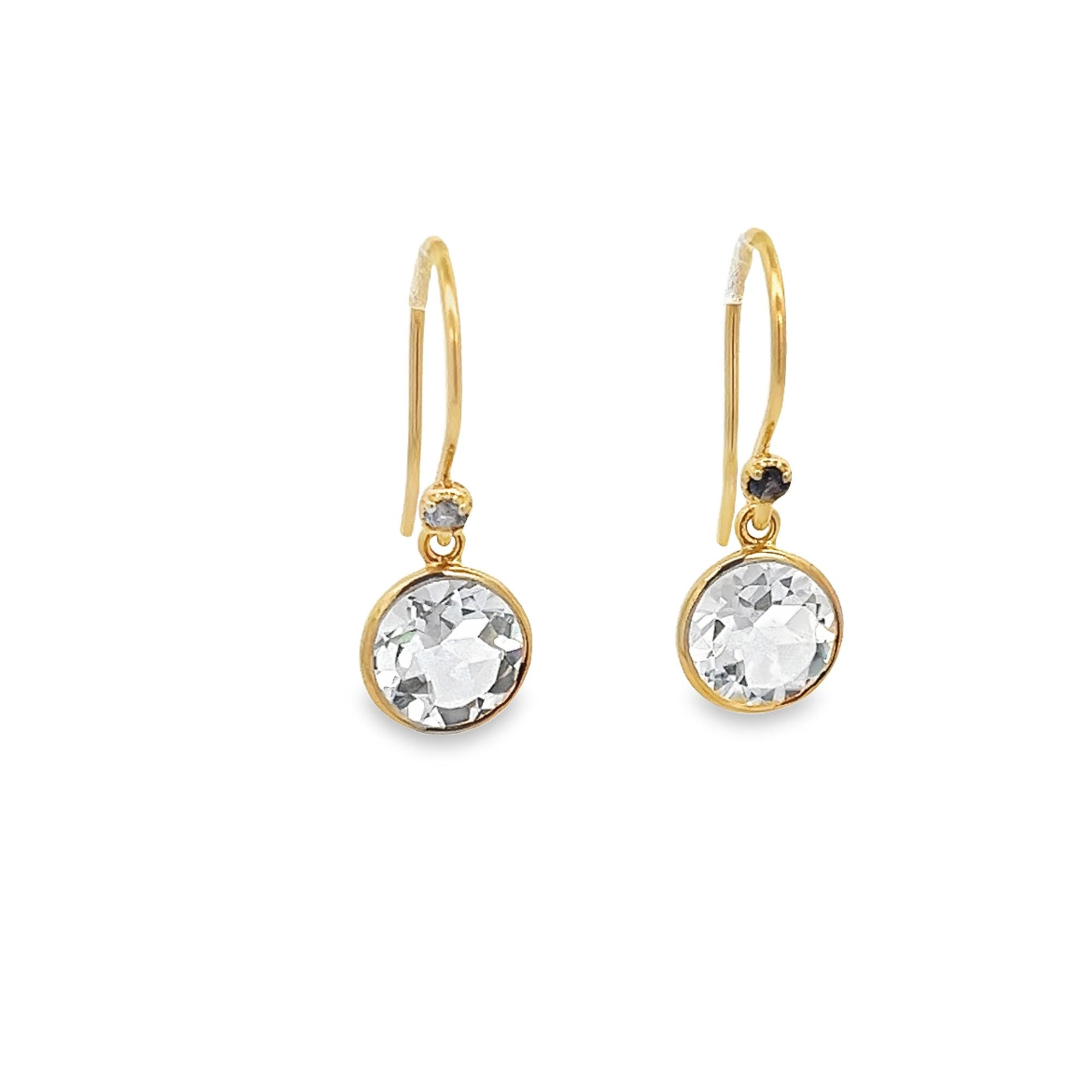925YG BEZEL ROCK CRYSTAL BIRTHSTONE IOLITE EARRING - C'SANTOS