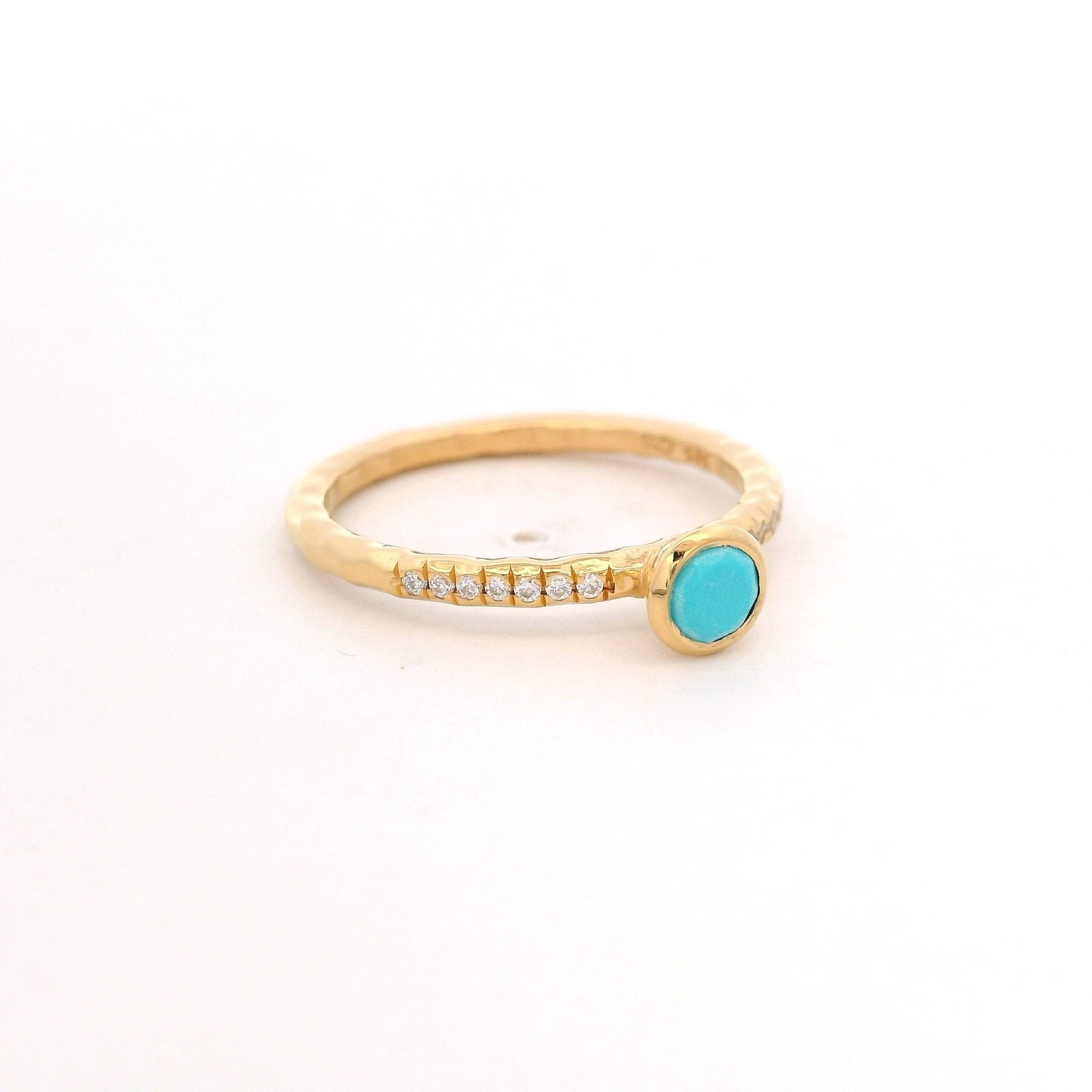 925YG BEZEL TURQUOISE SYN SOLITARY RING T6.5 - C'SANTOS