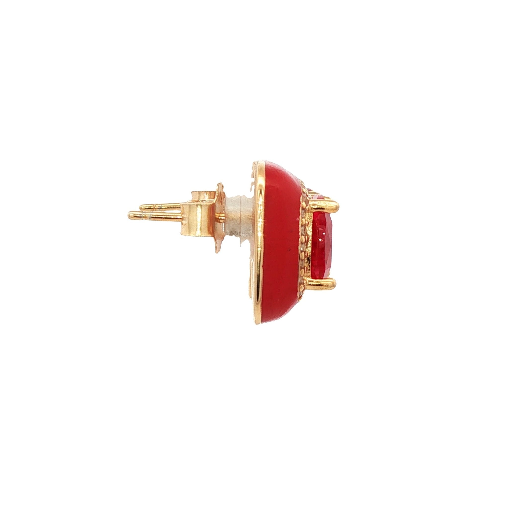 925YG BIG SQUARE RED CZ EARRINGS - C'SANTOS