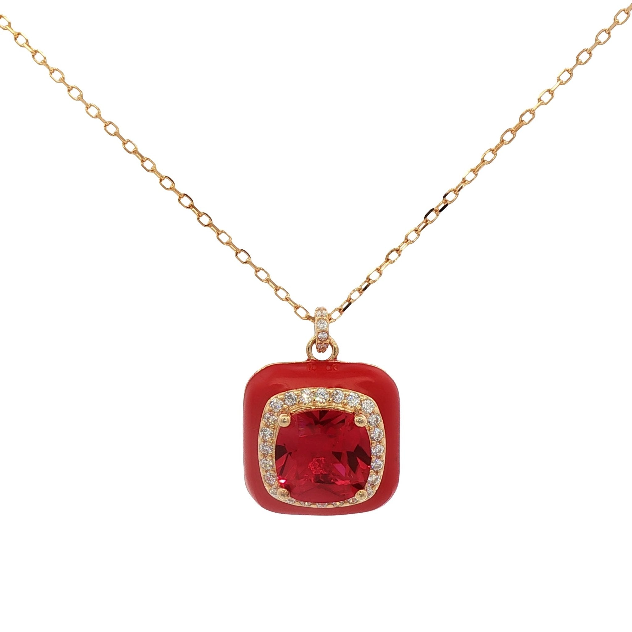 925YG BIG SQUARE RED CZ NECKLACE - C'SANTOS