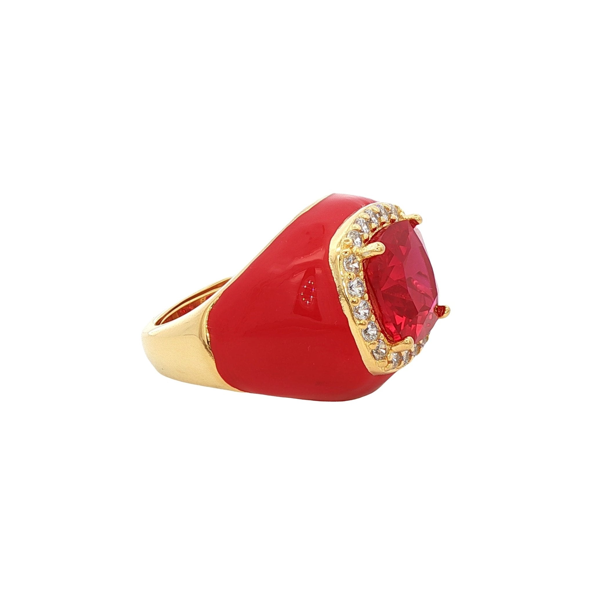 925YG BIG SQUARE RED CZ RING - C'SANTOS