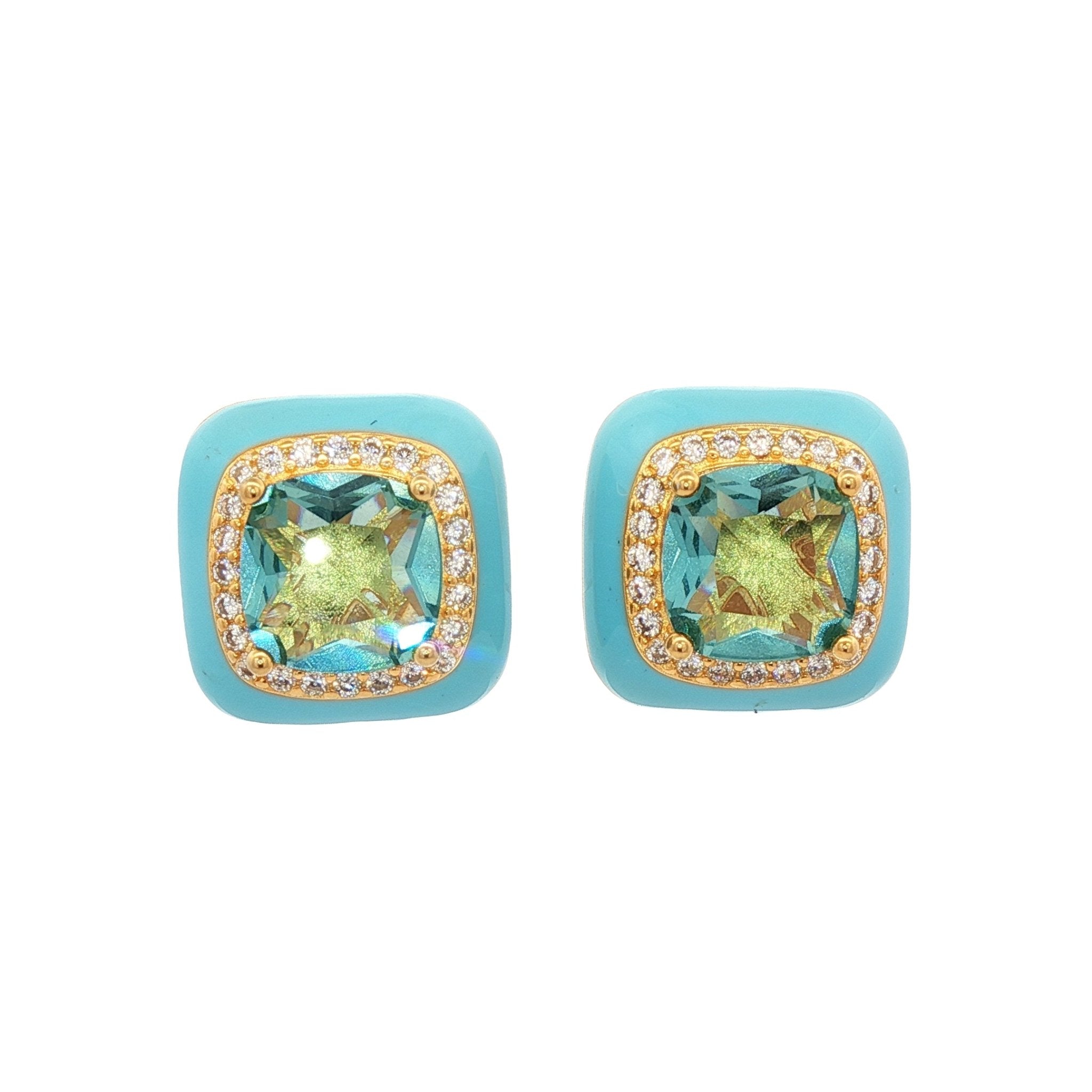 925YG BIG SQUARE SKY BLUE CZ EARRINGS - C'SANTOS