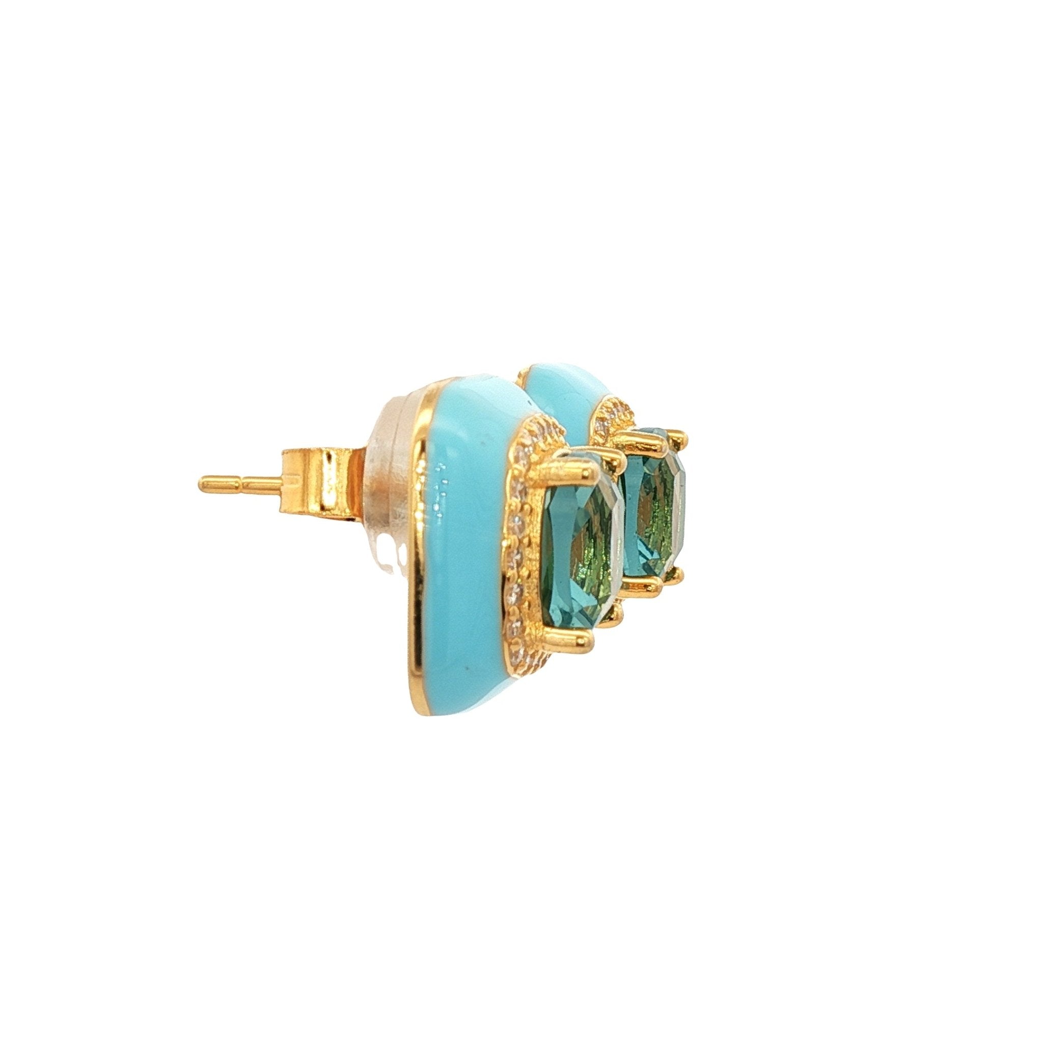 925YG BIG SQUARE SKY BLUE CZ EARRINGS - C'SANTOS