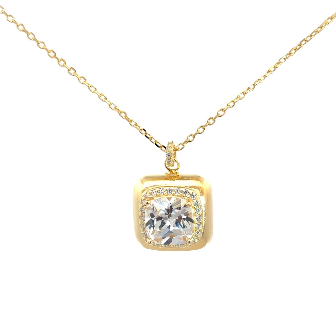 925YG BIG SQUARE WHITE CZ NECKLACE - C'SANTOS