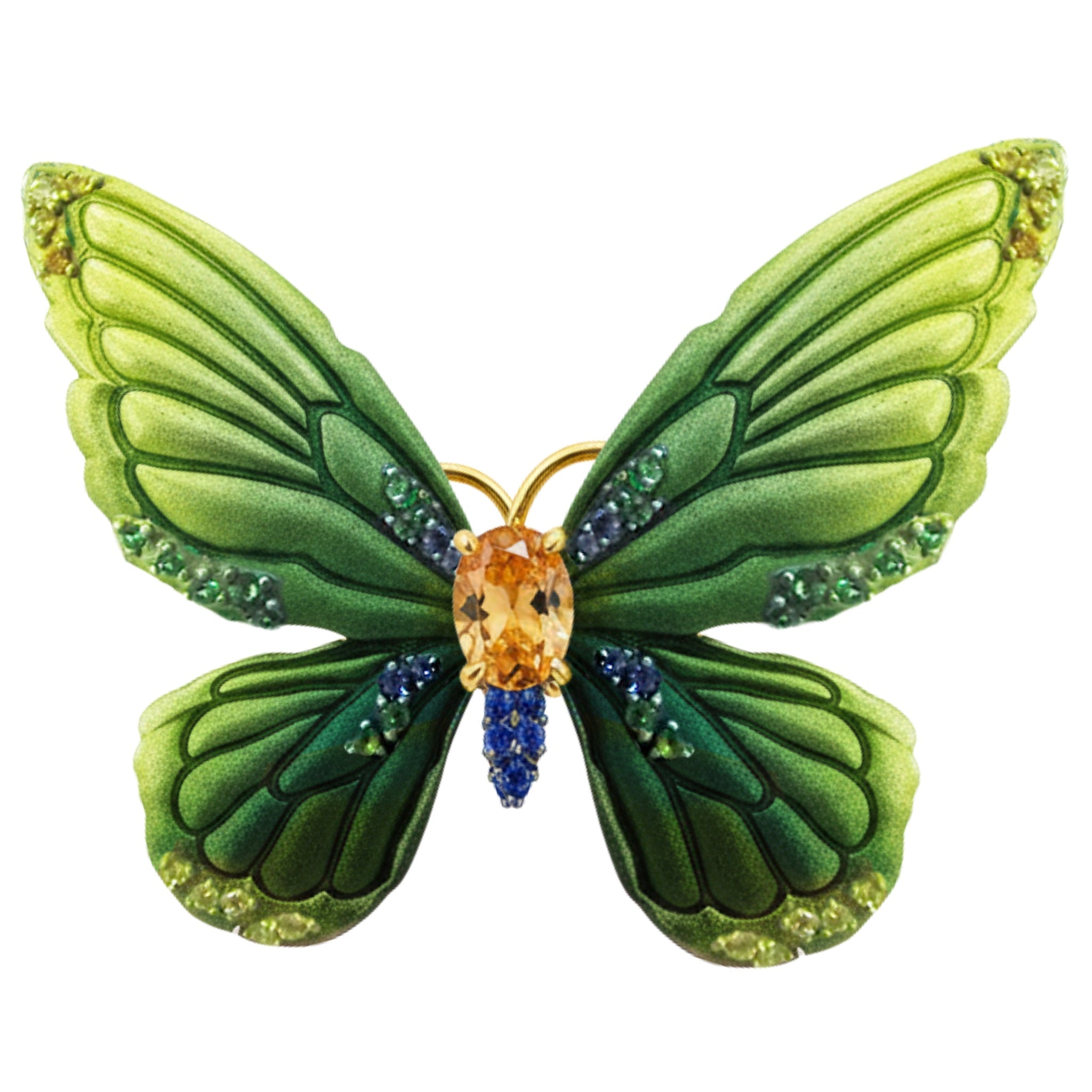 925YG BUTTERFLY ALUMINIUM GREEN TO CENTER CHAMPANGE SYN BROOCH - C'SANTOS