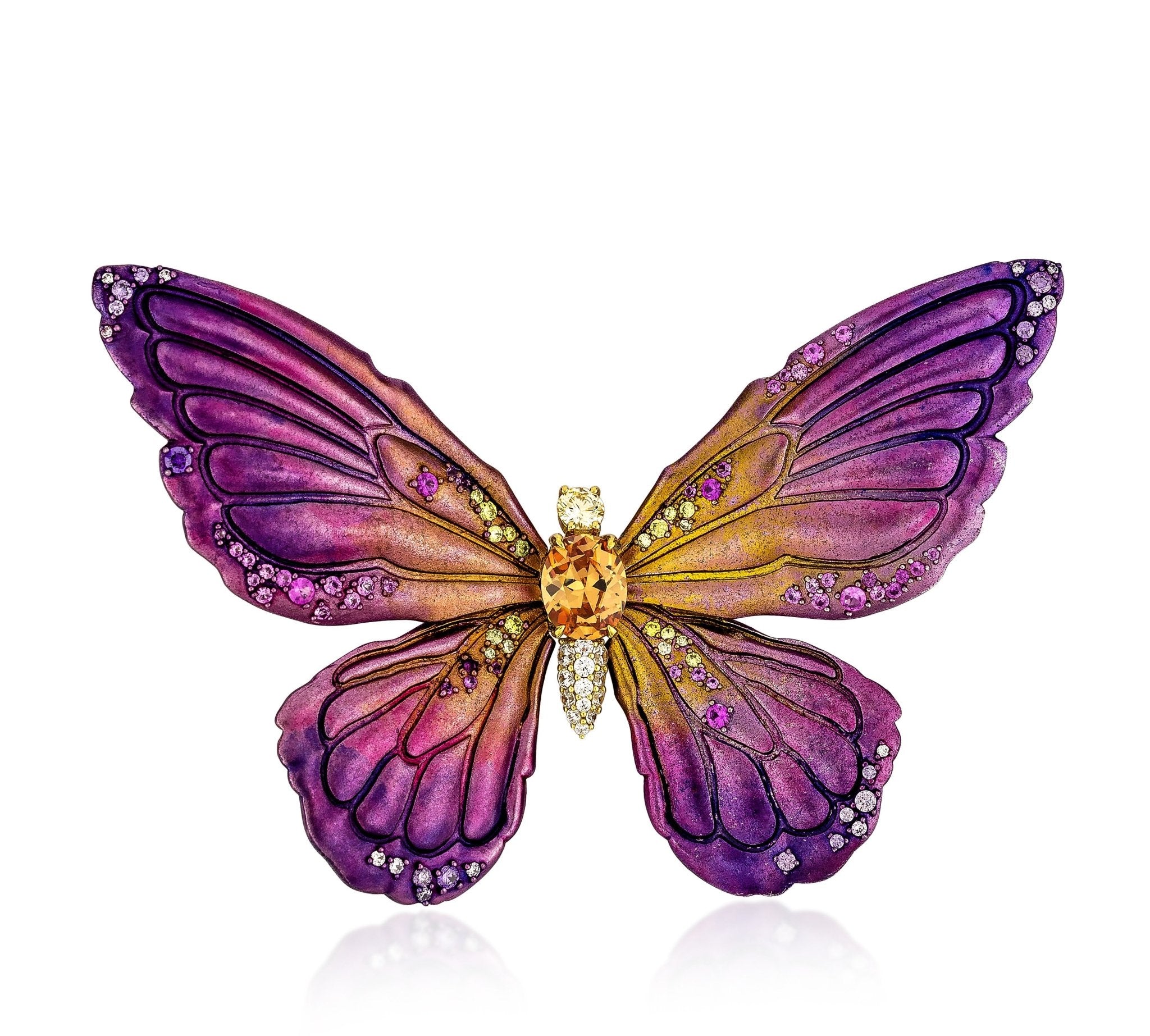 925YG BUTTERFLY ALUMINIUM PURPLE TONE CENTER CHAMPANGE CZ BROOCH - C'SANTOS