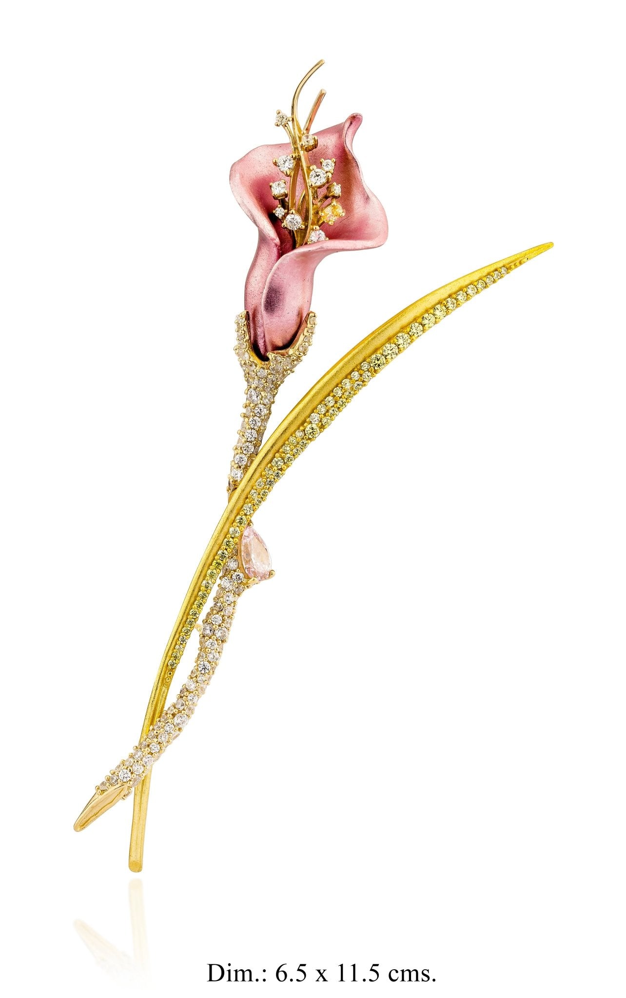925YG CALLA LILY ALUMINIUM PINK CZ YELLOW PINK BROOCH - C'SANTOS