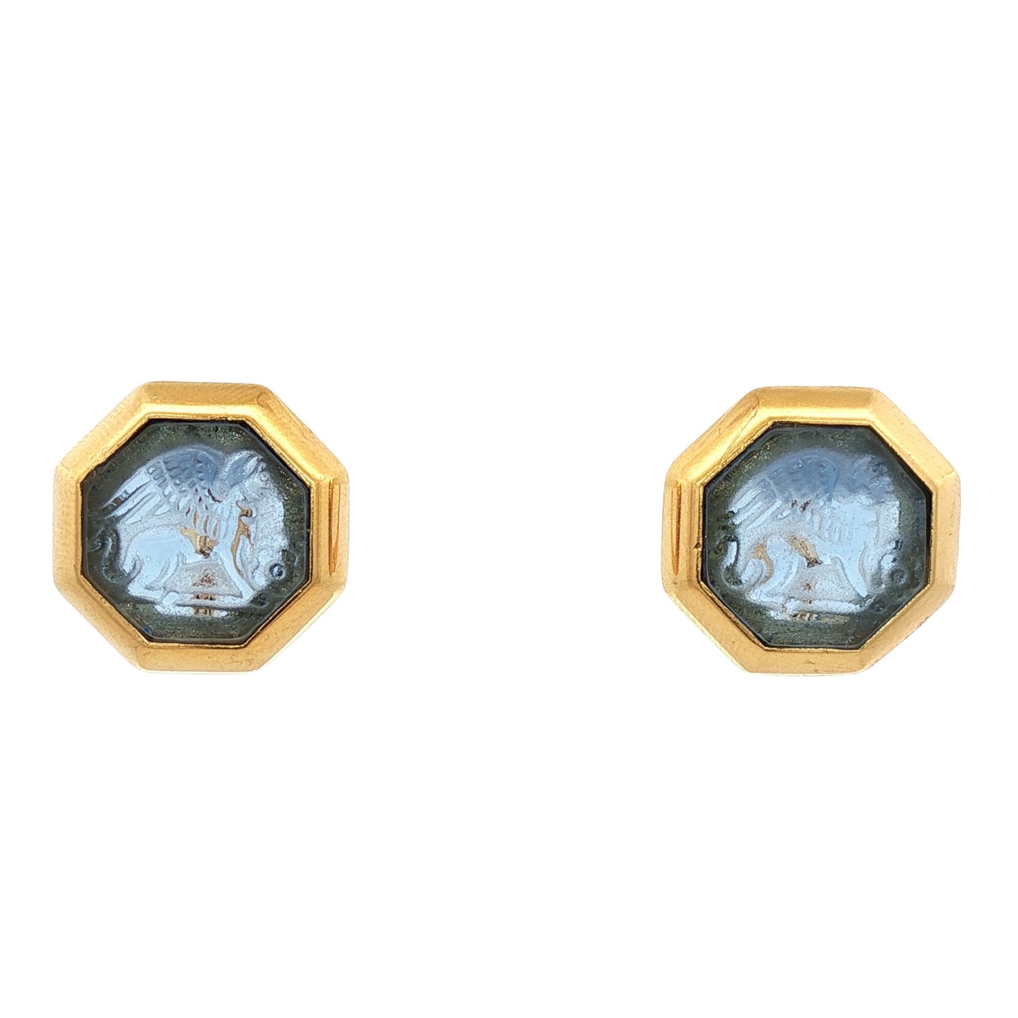 925YG CHIMERA OCTAGONAL BLUE EARRINGS - C'SANTOS