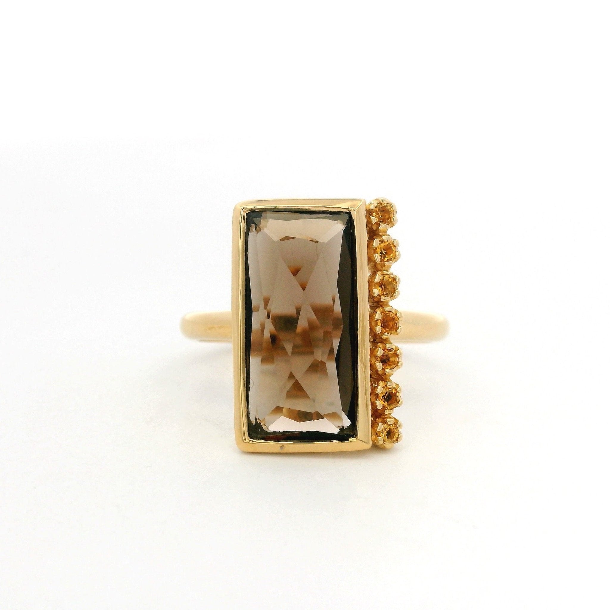 925YG CHUNKY BAGUETTE SMOKY QUARTZ AND CITRINE RING T6.5 - C'SANTOS