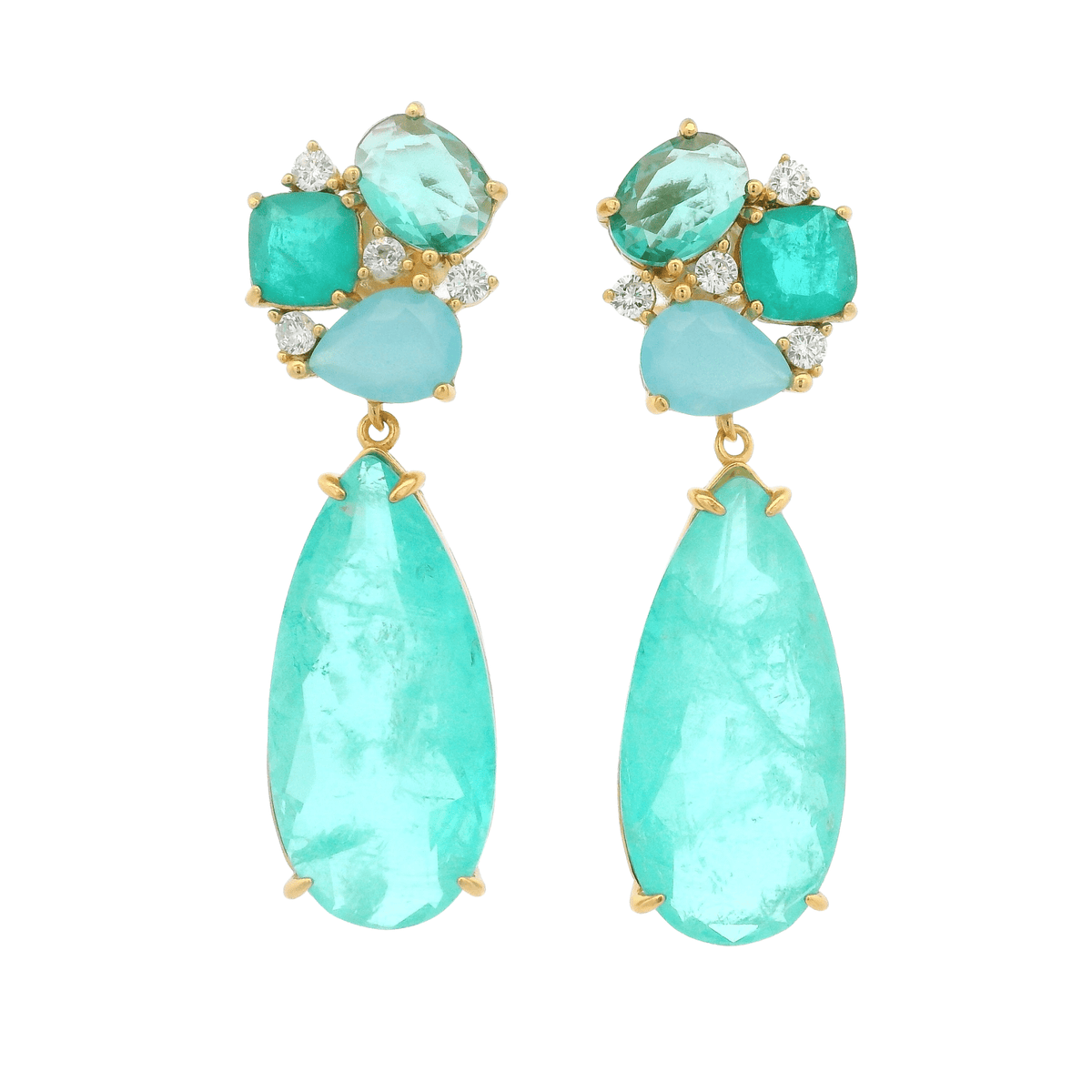 925YG CLUSTER AND DROP EARRINGS QUARTZ & CZ GREEN - C'SANTOS