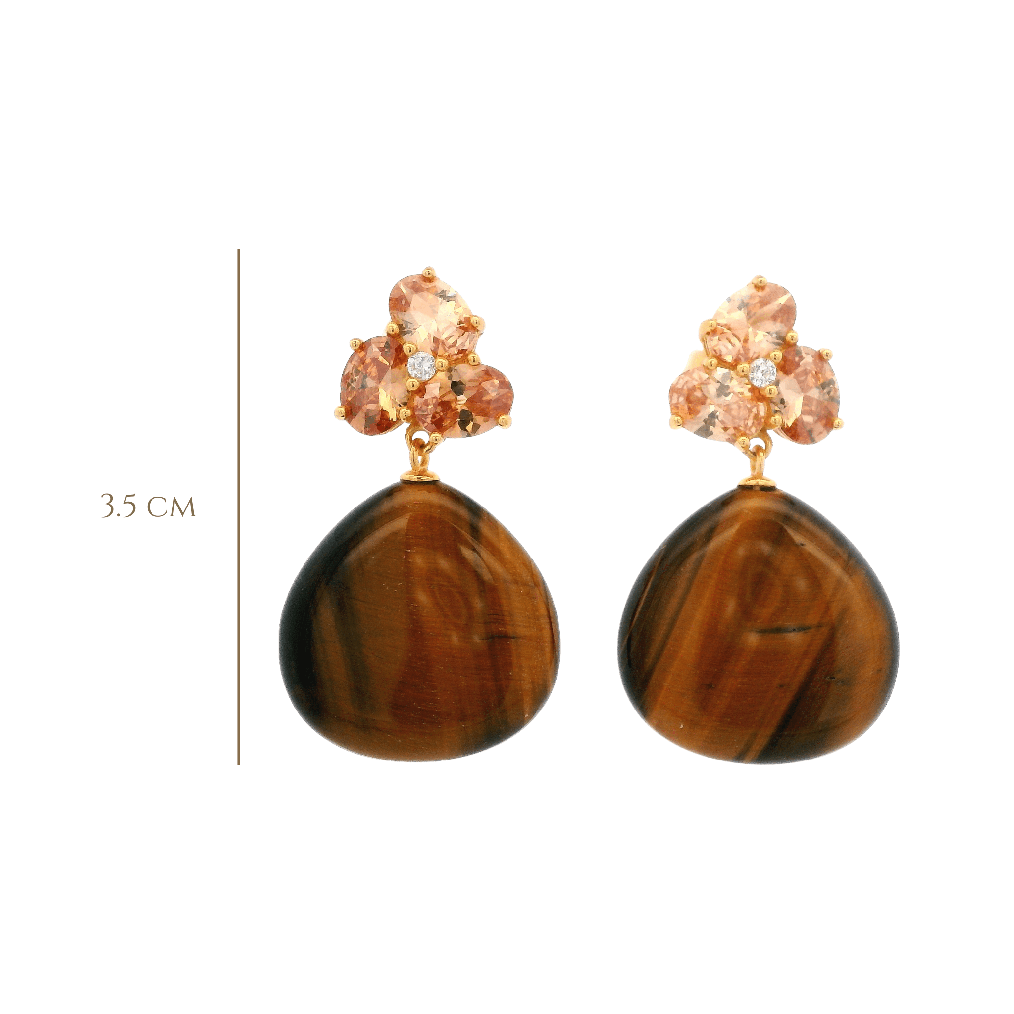925YG CLUSTER AND DROP EARRINGS TIGERS EYE & CZ AMBAR - C'SANTOS