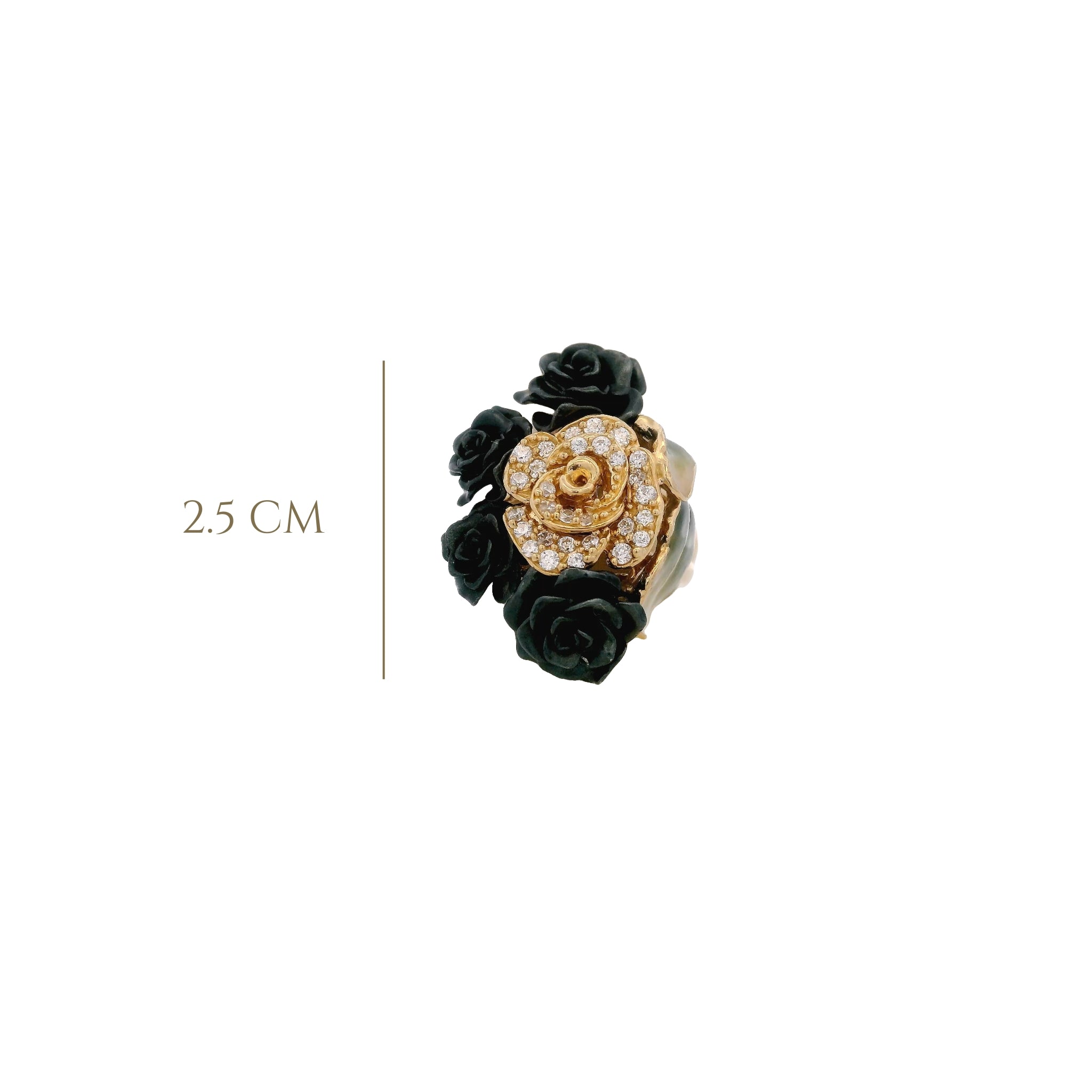 925YG CLUSTER FLOWER BLACK AND CZ RING T7 - C'SANTOS