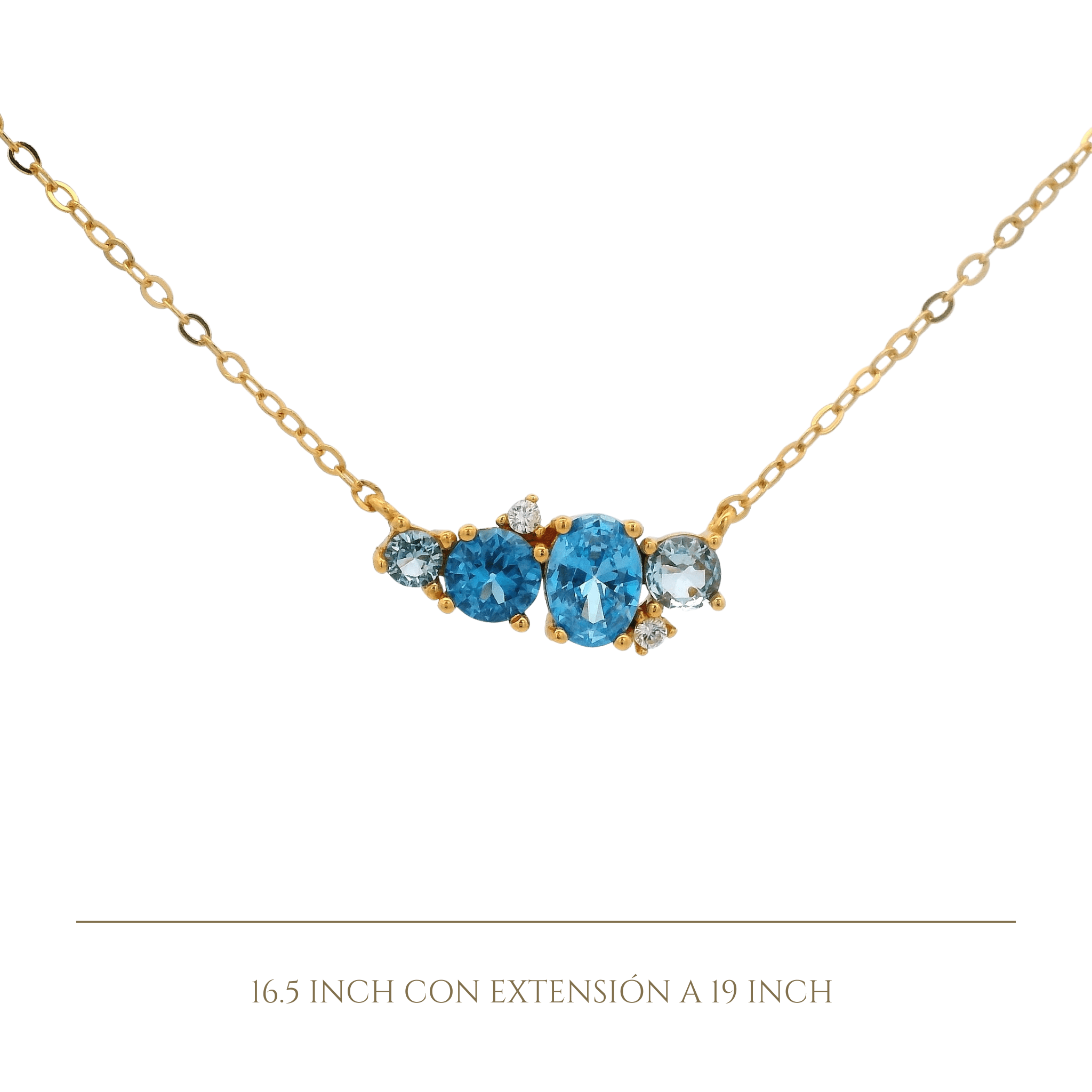 925YG CLUSTER NECKLACE CZ BLUE - C'SANTOS