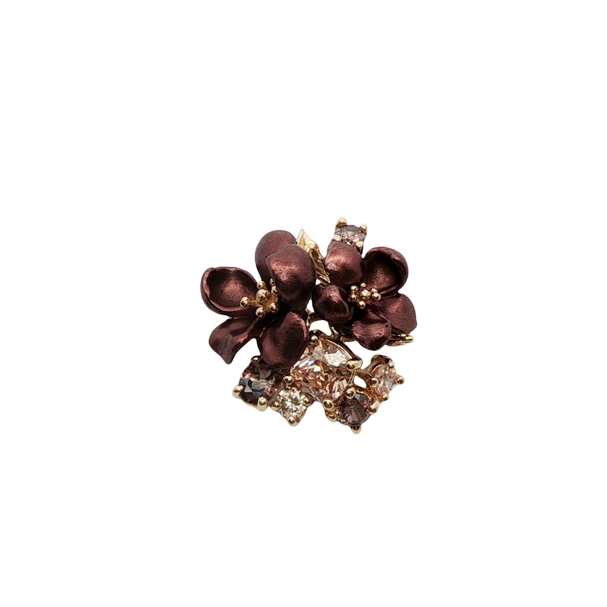 925YG CLUSTER STUD FLOWERS ALUMINIUM BROWN CHAMPANGE BROWN CZ PENDANT - C'SANTOS