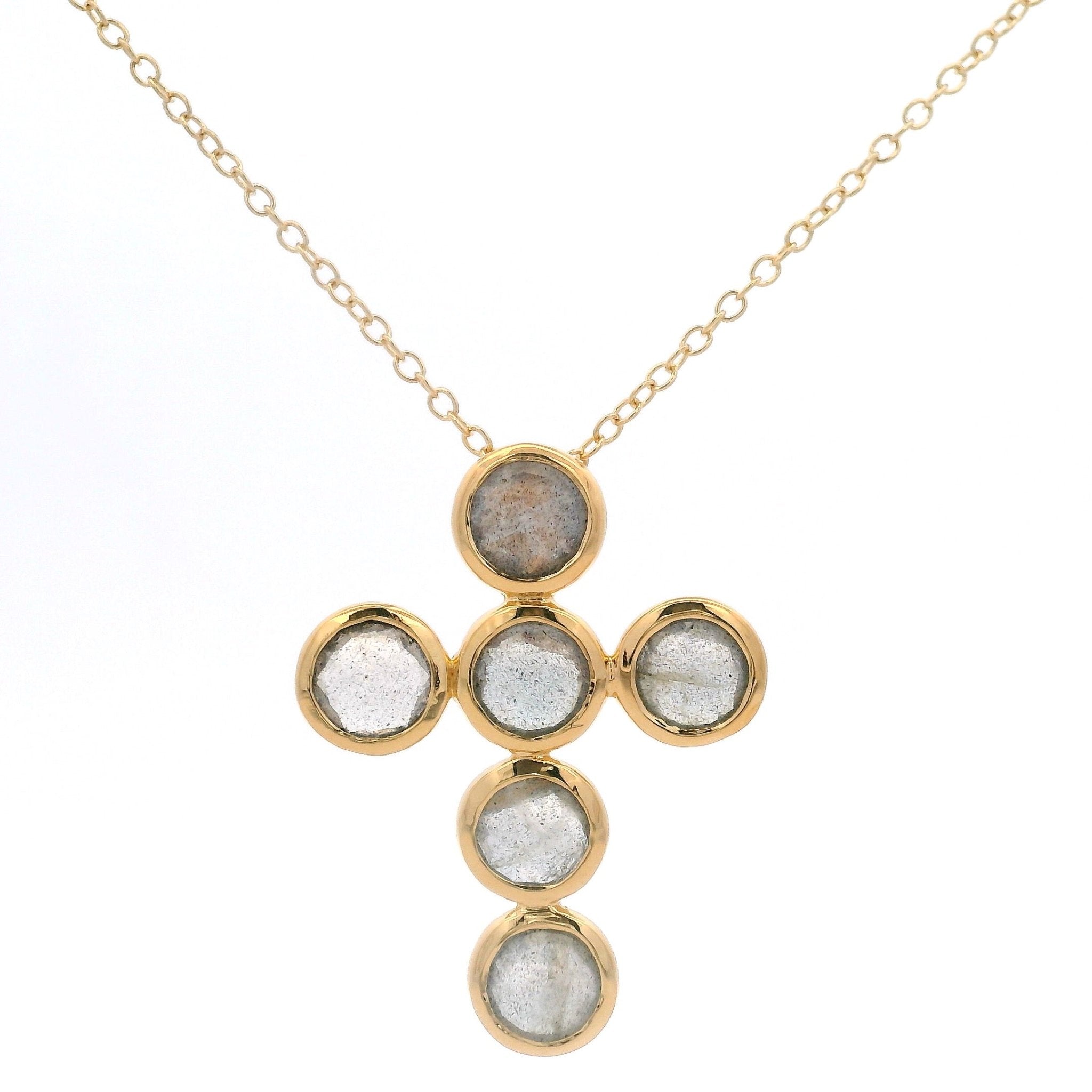 925YG CROSS OF ROUND LABRADORITE NECKLACE - C'SANTOS