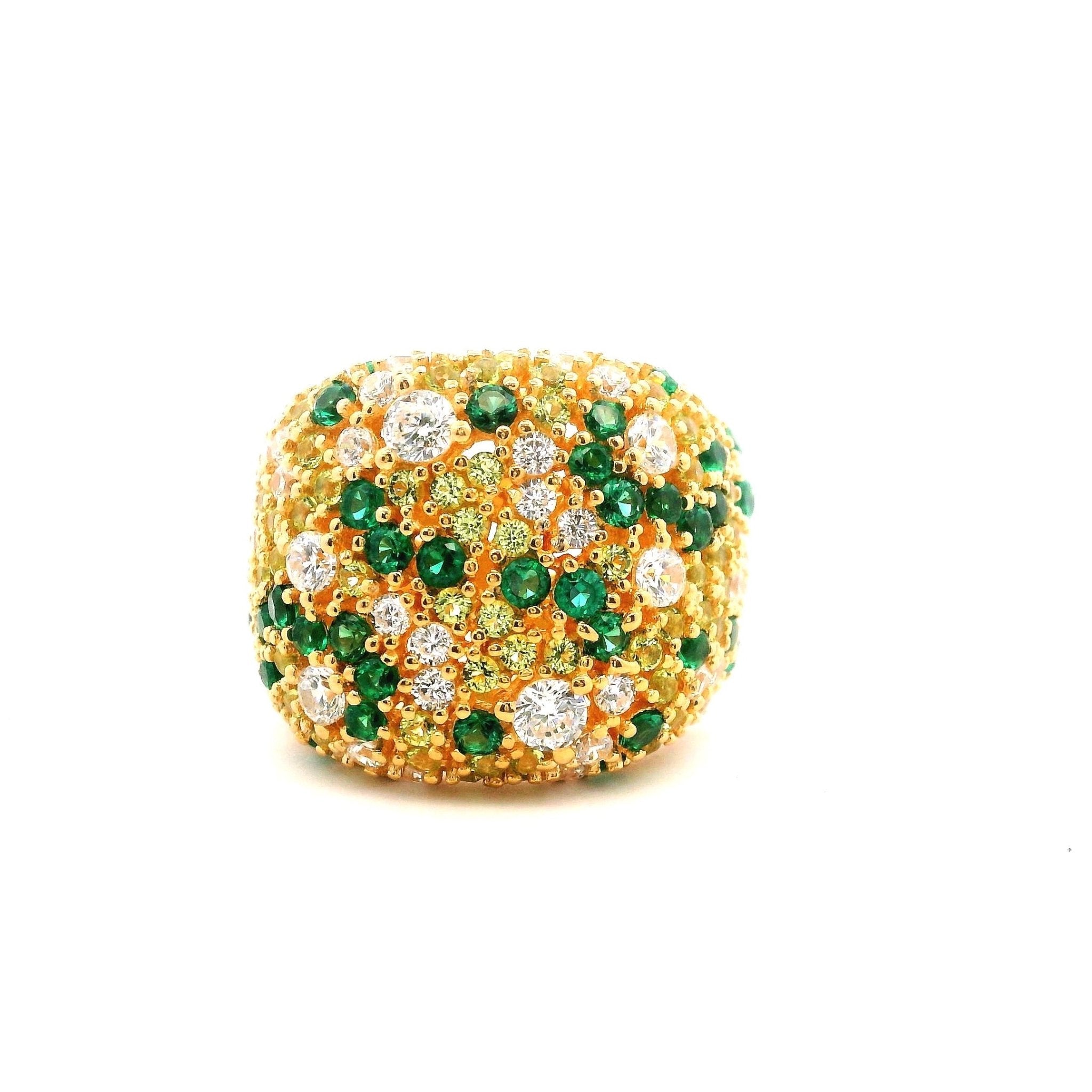 925YG DOME CLUSTER GREEN CZ ADJUSTABLE RING - C'SANTOS