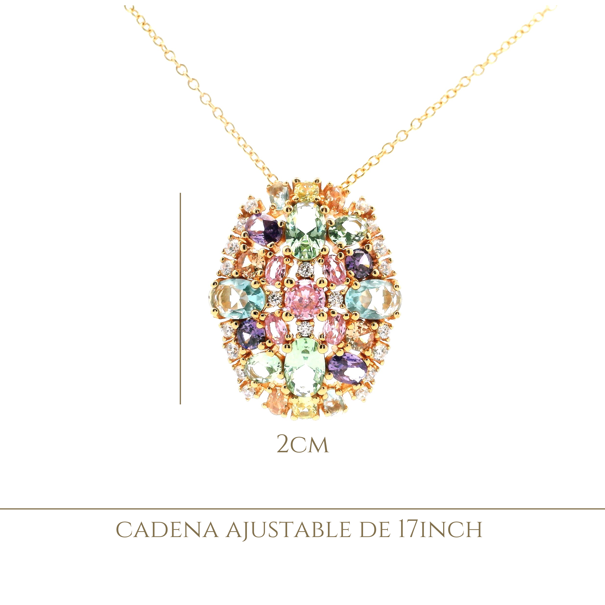 925YG DOME CLUSTER MULTICOLOR CZ NECKLACE - C'SANTOS