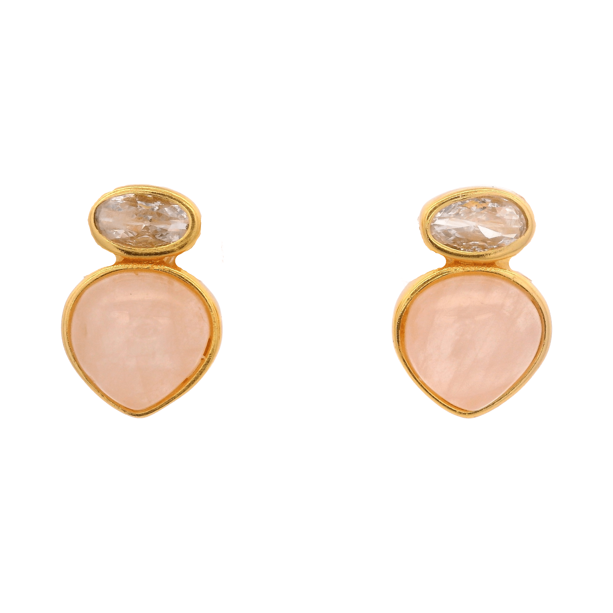 925YG DOUBLE BRIOLETTE EARRINGS ROSE QUARTZ & CZ - C'SANTOS