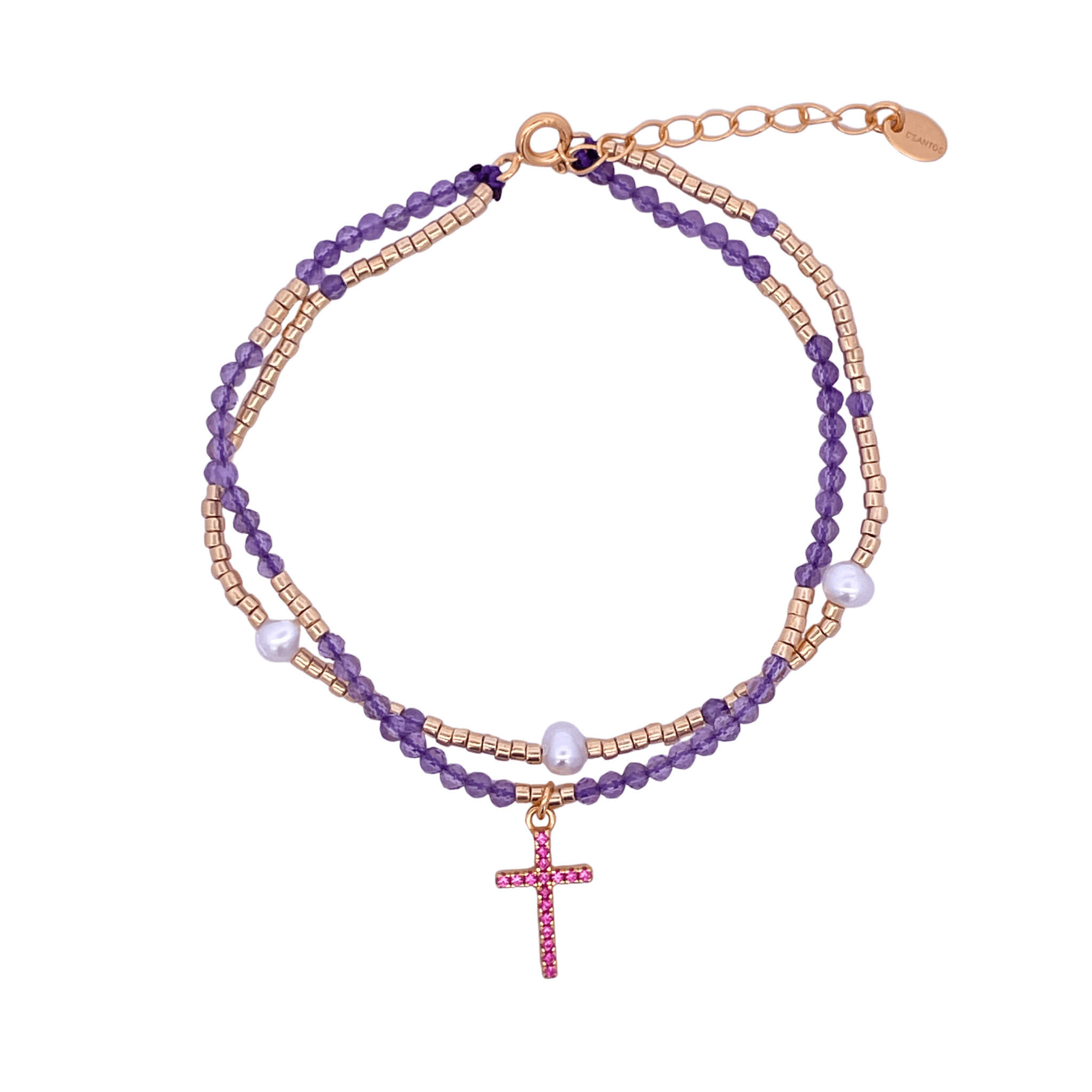 925YG DOUBLE LINE AND CROSS BRACELET AMETHYST - C'SANTOS