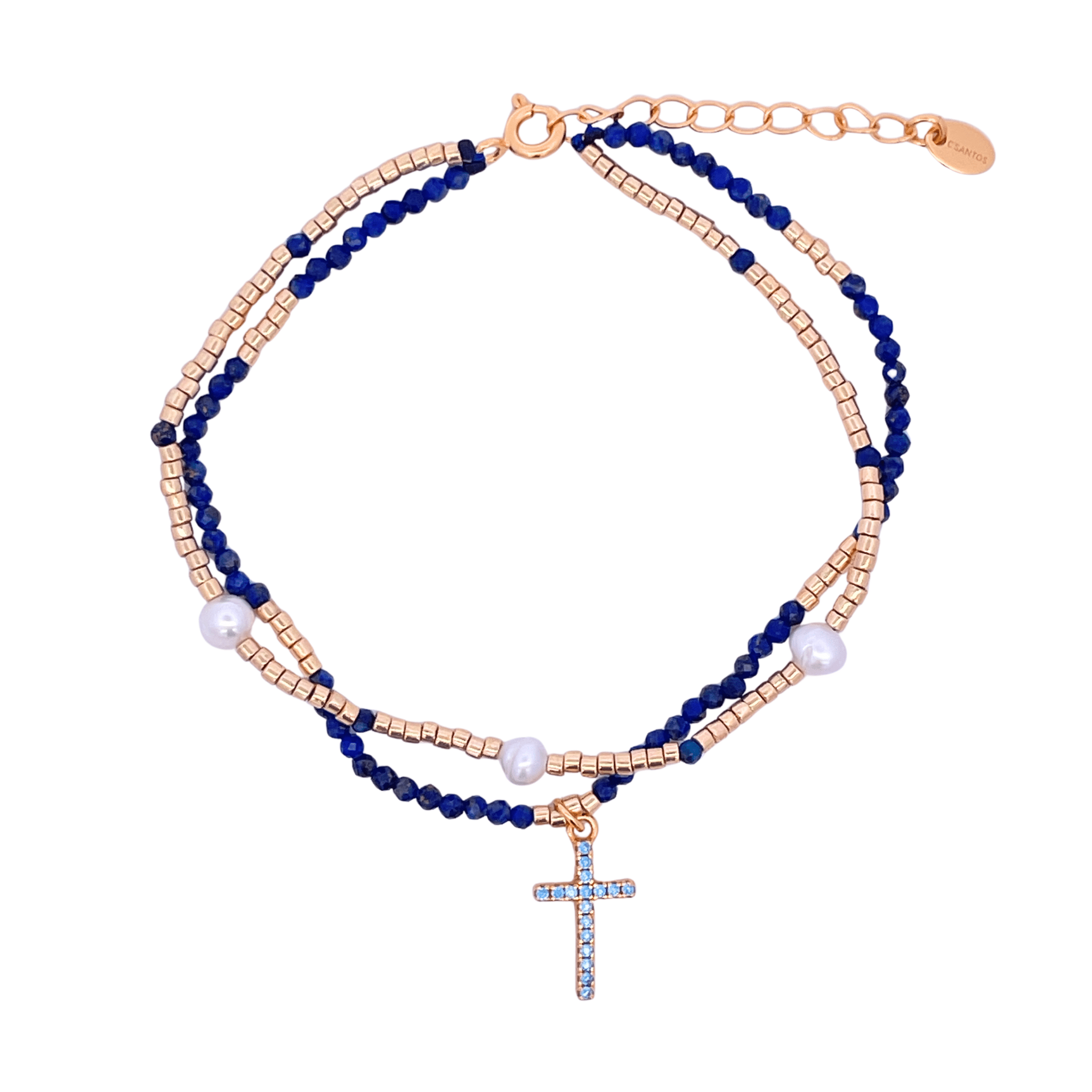 925YG DOUBLE LINE AND CROSS BRACELET LAPIS - C'SANTOS