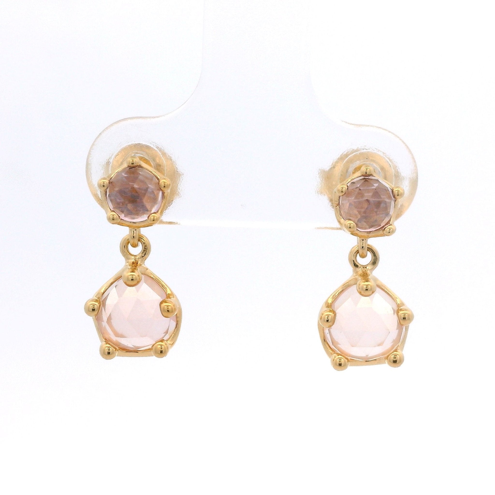 925YG DOUBLE ROUND AMETHYST ROSE QUARTZ EARRINGS - C'SANTOS