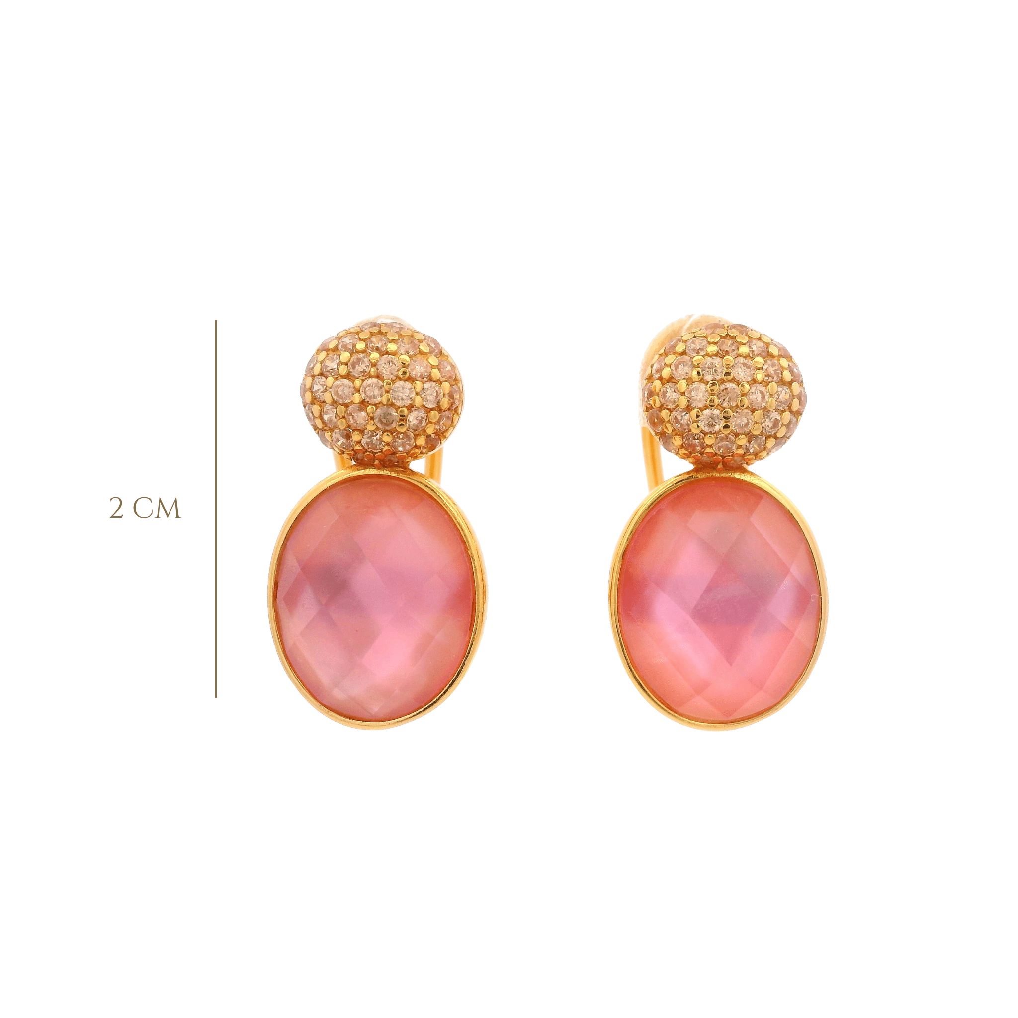 925YG DOUBLE ROUND EARRINGS QUARTZ ROSE & CZ - C'SANTOS