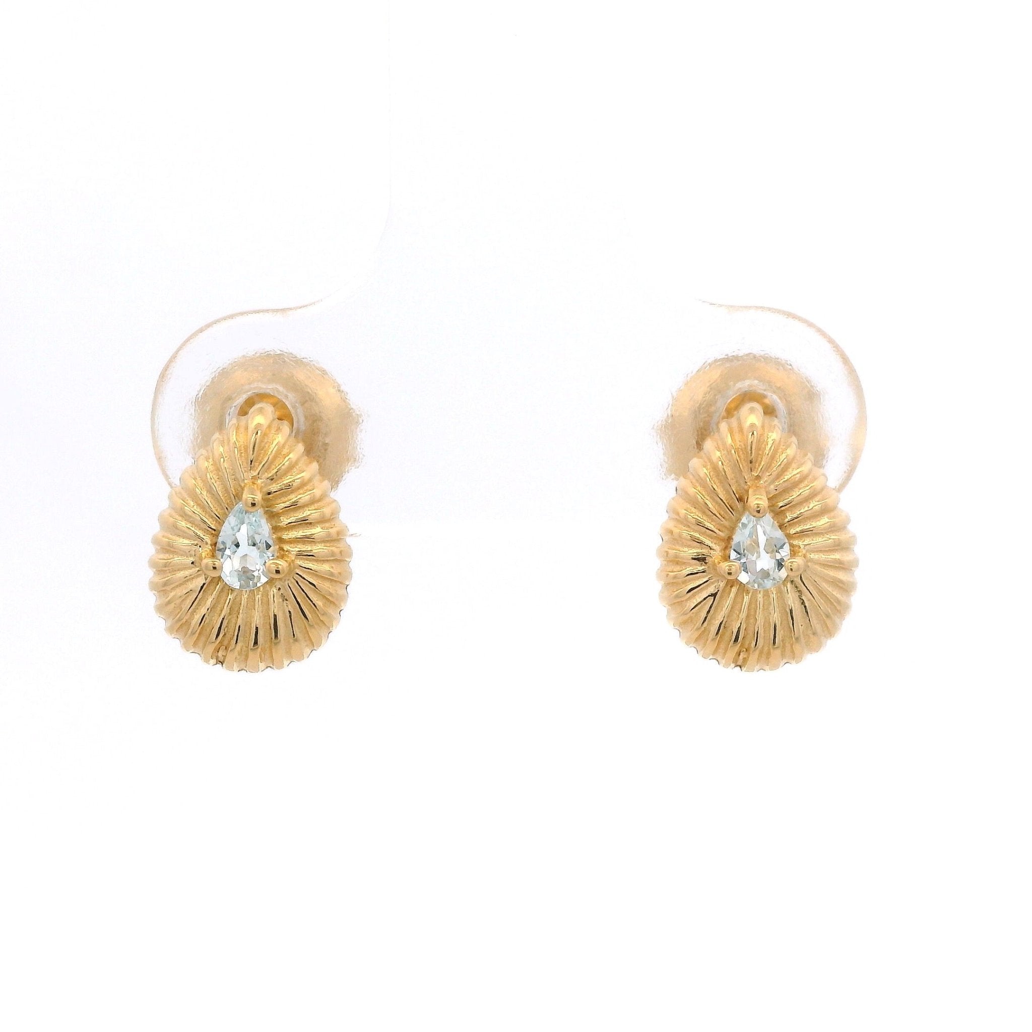 925YG DROP TEXTURE CENTER TOPAZ BLUE EARRINGS - C'SANTOS