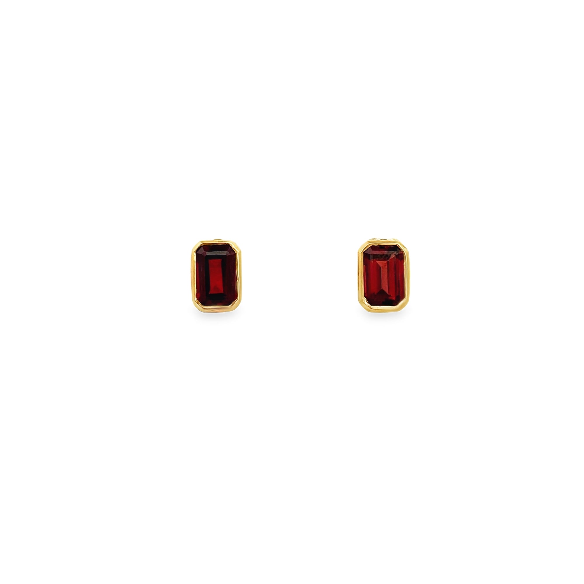 925YG EMERALD SHAPE BEZEL PENDANT GARNET EARRING - C'SANTOS
