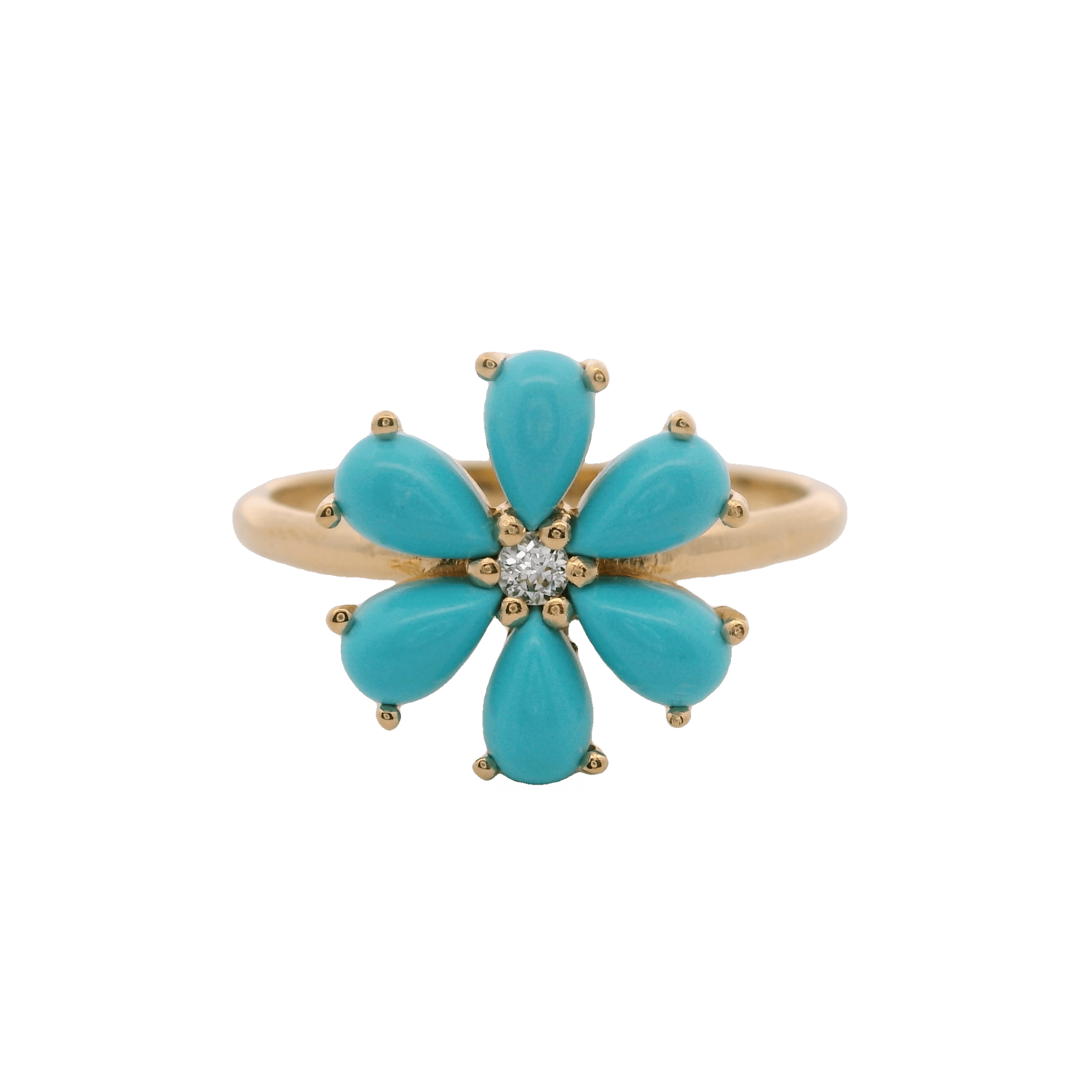 925YG FLOWER 12MM TURQUOISE SYN CENTER TOPAZ WHITE RING T6.5 - C'SANTOS