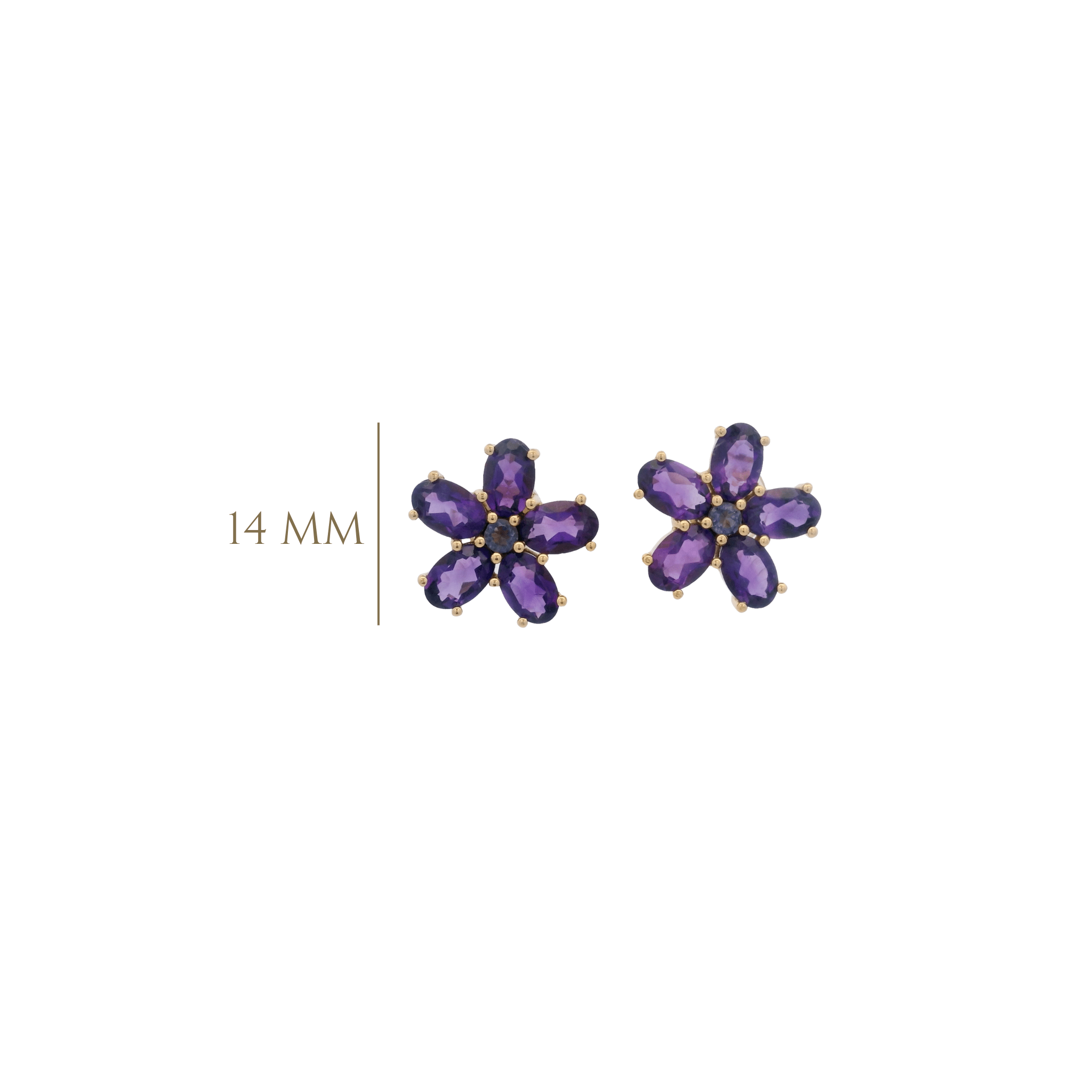 925YG FLOWER 14MM AMETHYST CENTER IOLITE EARRINGS - C'SANTOS