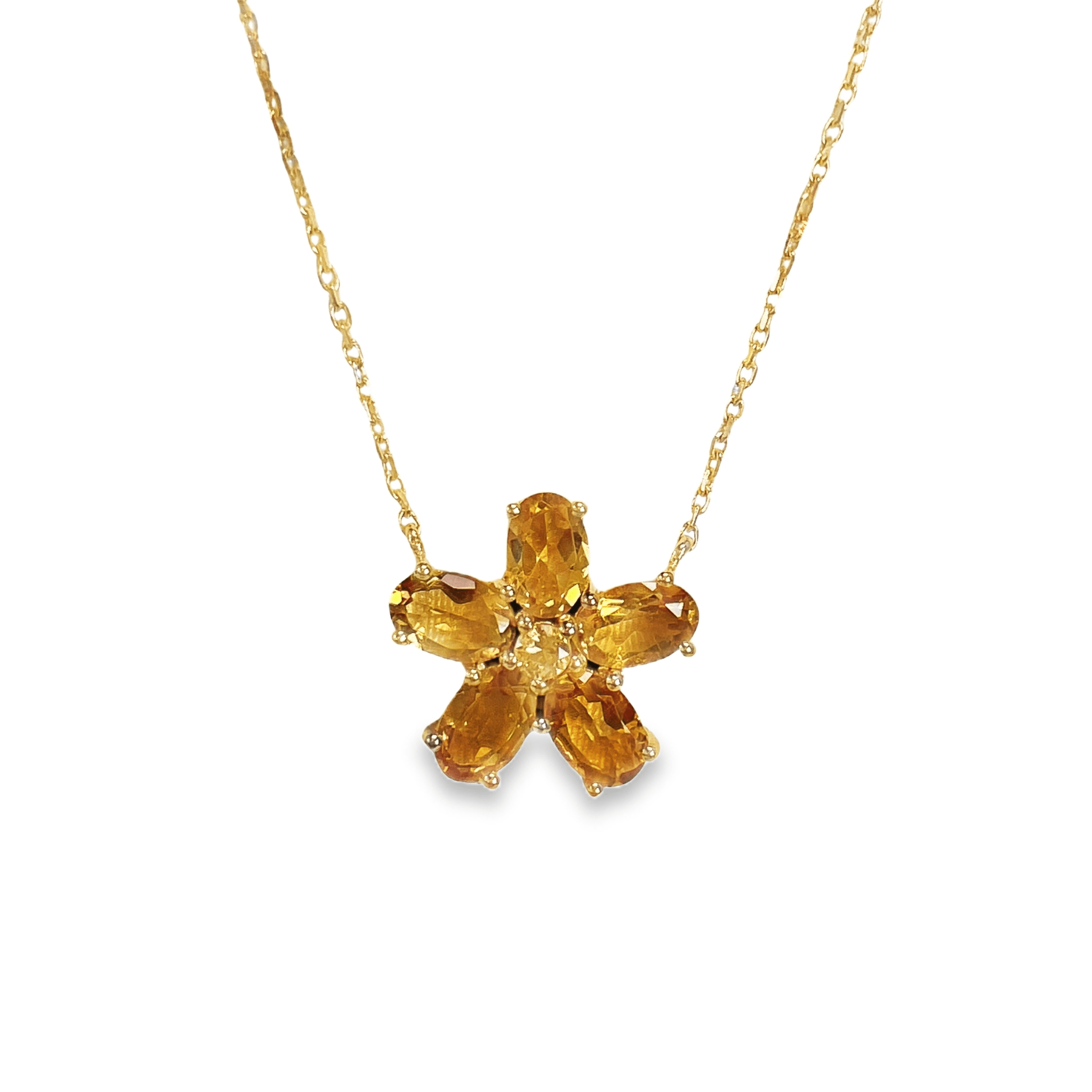 925YG FLOWER 14MM CITRINE DARK CENTER CITRINE NECKLACE - C'SANTOS