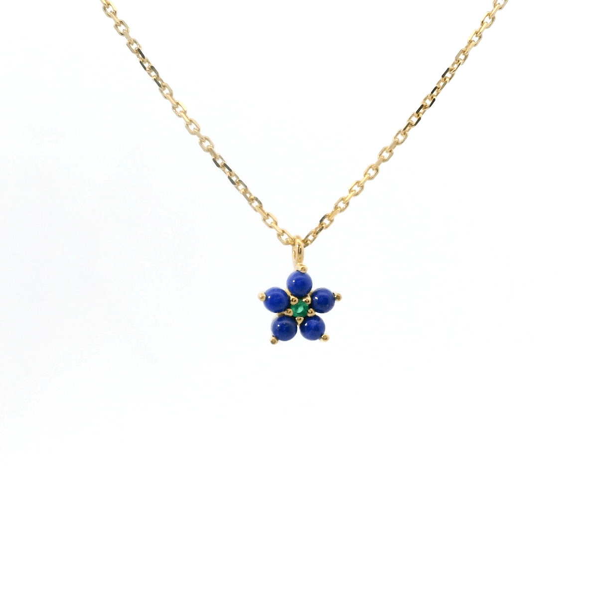 925YG FLOWER 6MM LAPIS LAZULI CENTER ONYX GREEN NECKLACE - C'SANTOS