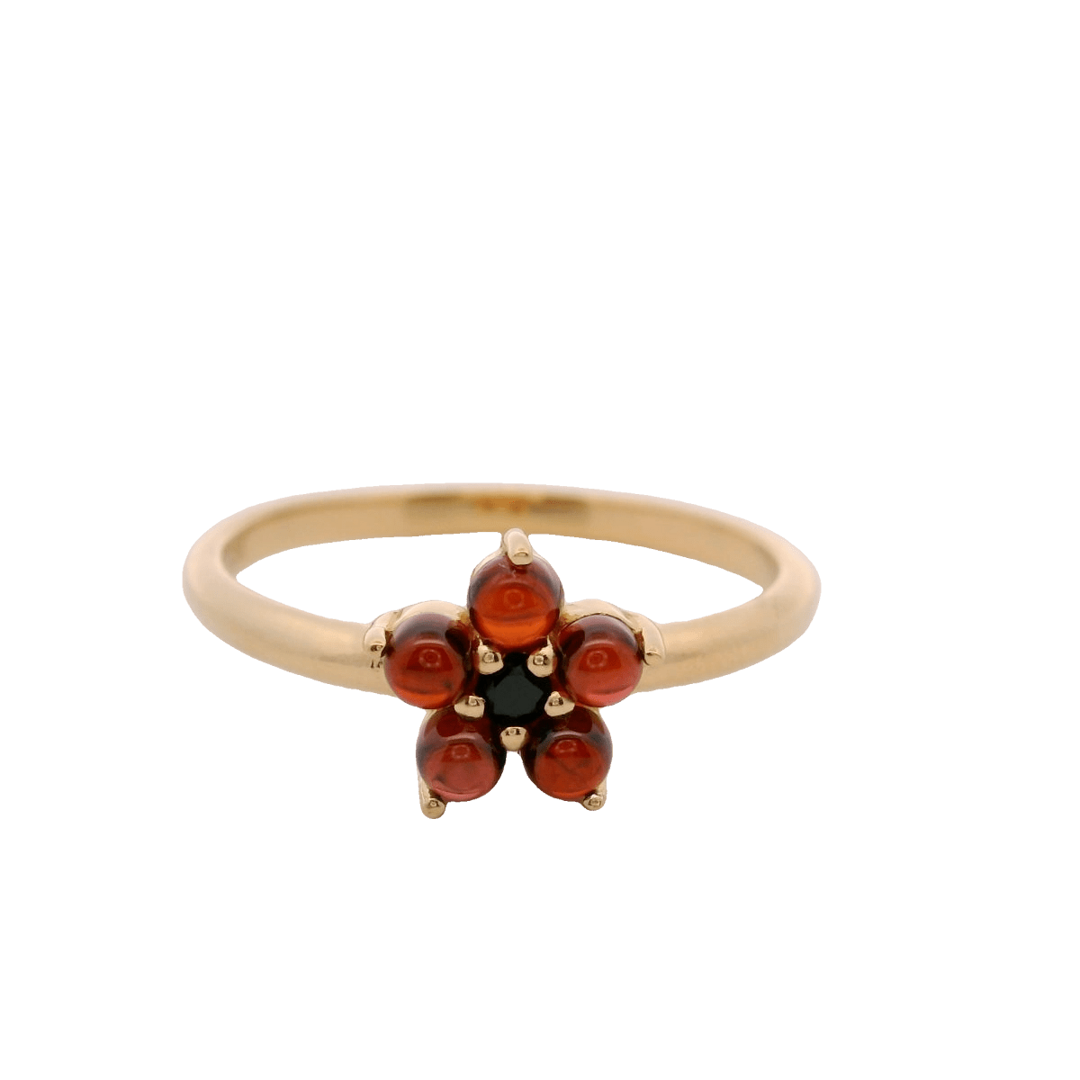 925YG FLOWER 8MM GARNET CENTER SPINEL BLACK RING T6.5 - C'SANTOS