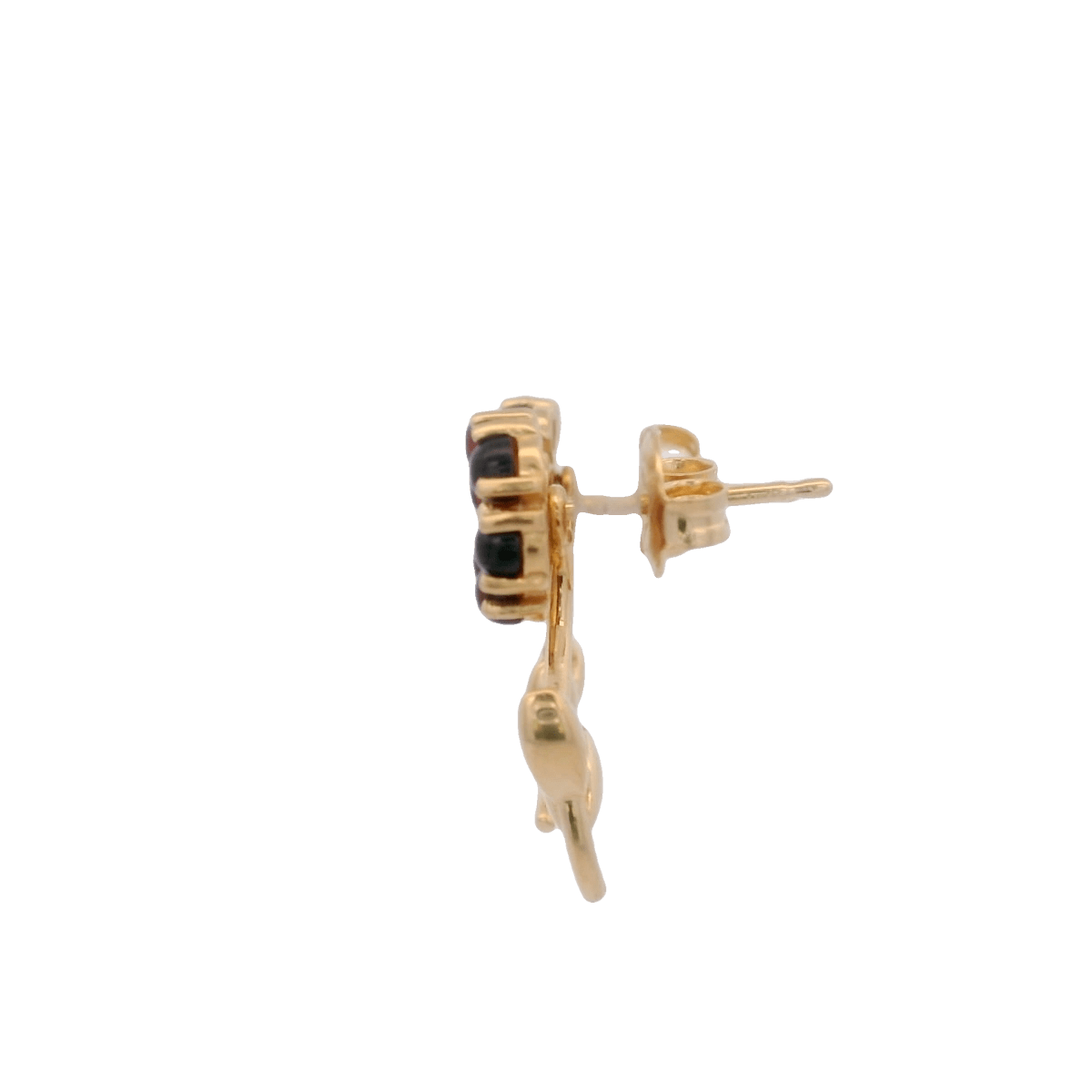 925YG FLOWER 8MM REMOVABLE STEM GARNET CENTER SPINEL BLACK EARRINGS - C'SANTOS