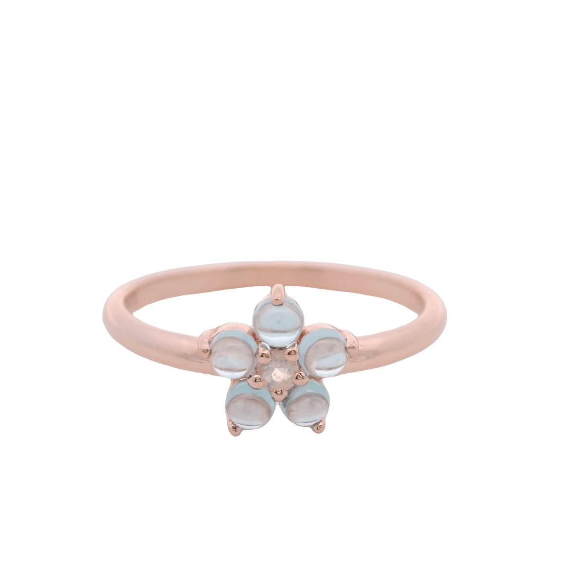 925YG FLOWER 8MM TOPAZ BLUE CENTER MOONSTONE RING T6.5 - C'SANTOS