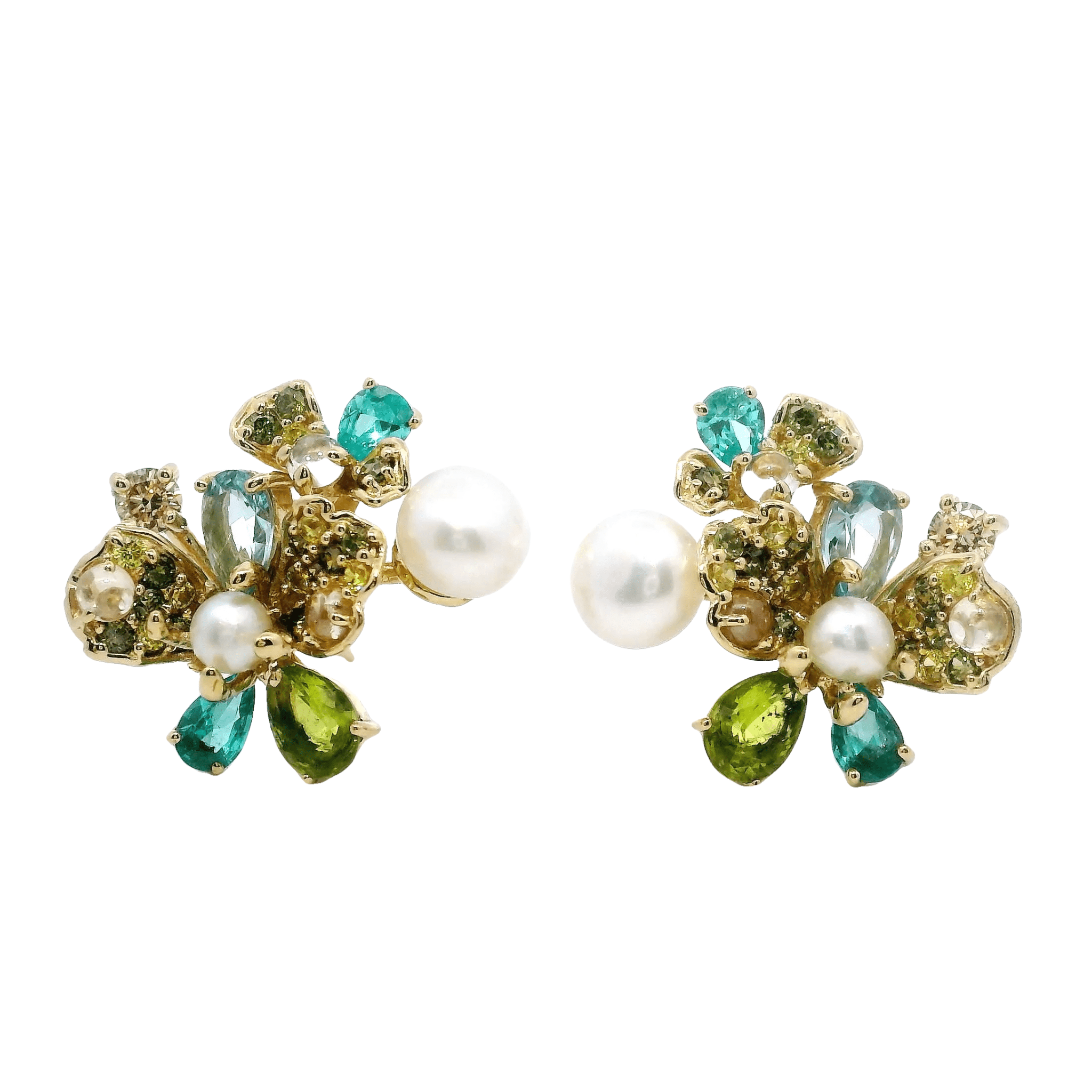 925YG FLOWER GREEN AND PEARL EARRINGS - C'SANTOS