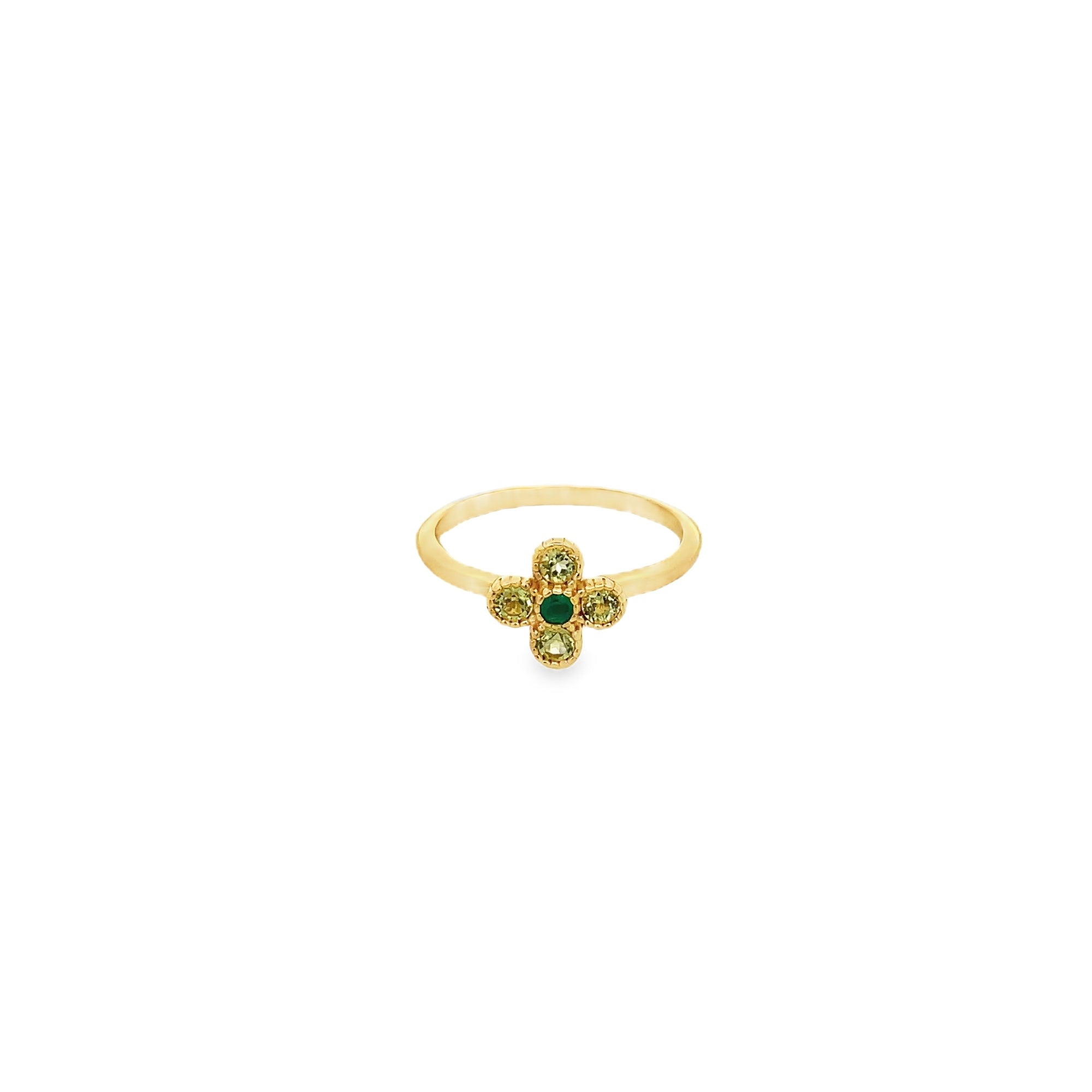925YG FLOWER PERIDOT ONYX GREEN RING T6.5 - C'SANTOS