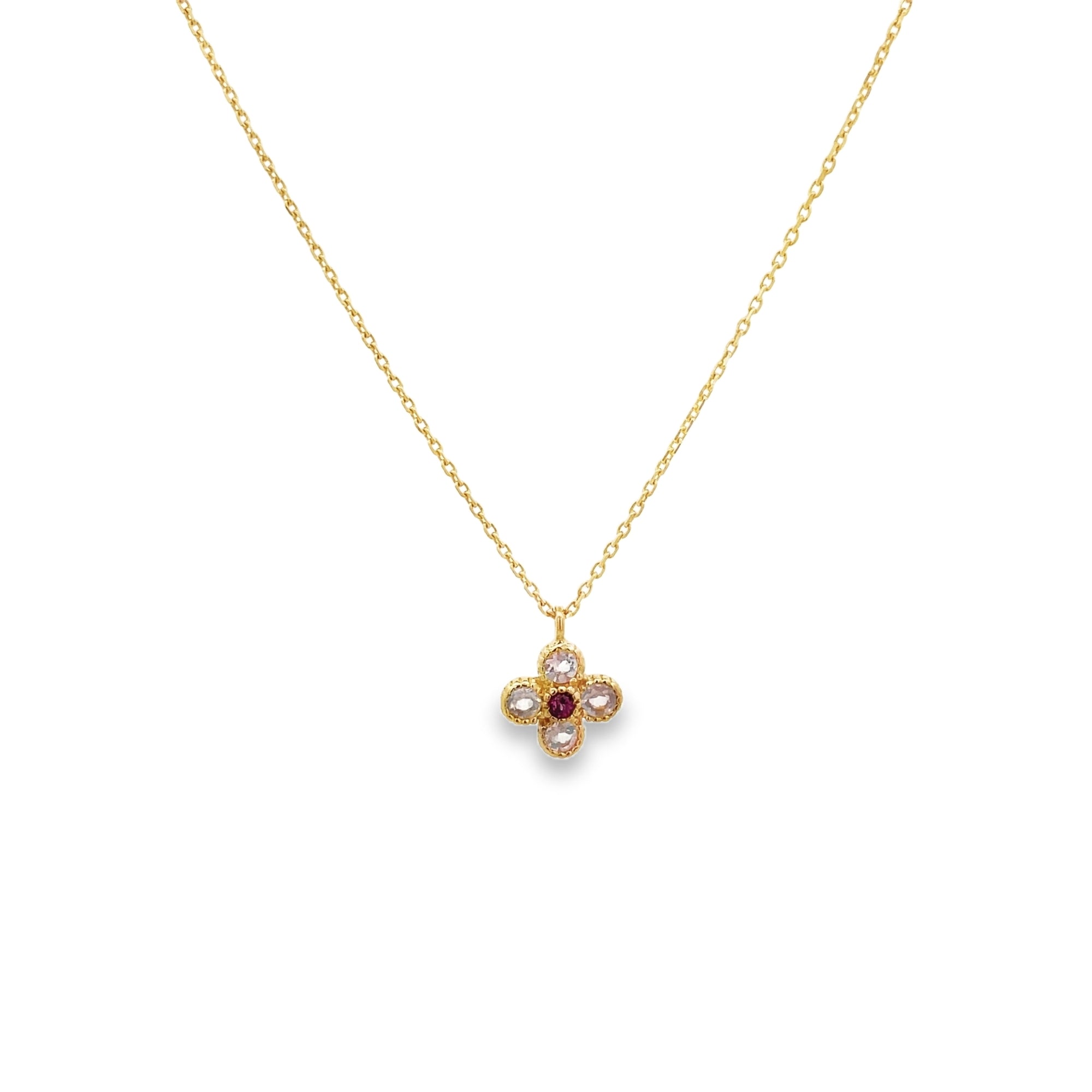 925YG FLOWER ROSE QUARTZ RHODOLITE GARNET NECKLACE - C'SANTOS