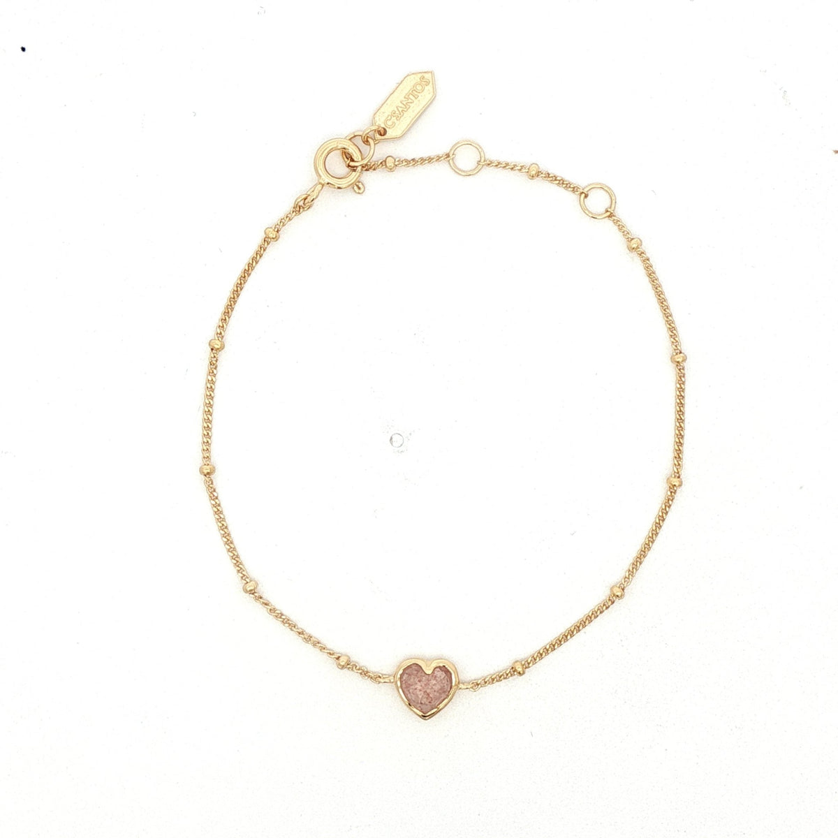 925YG HEART BEZEL STRAWBERRY PINK QUARTZ BRACELET - C'SANTOS