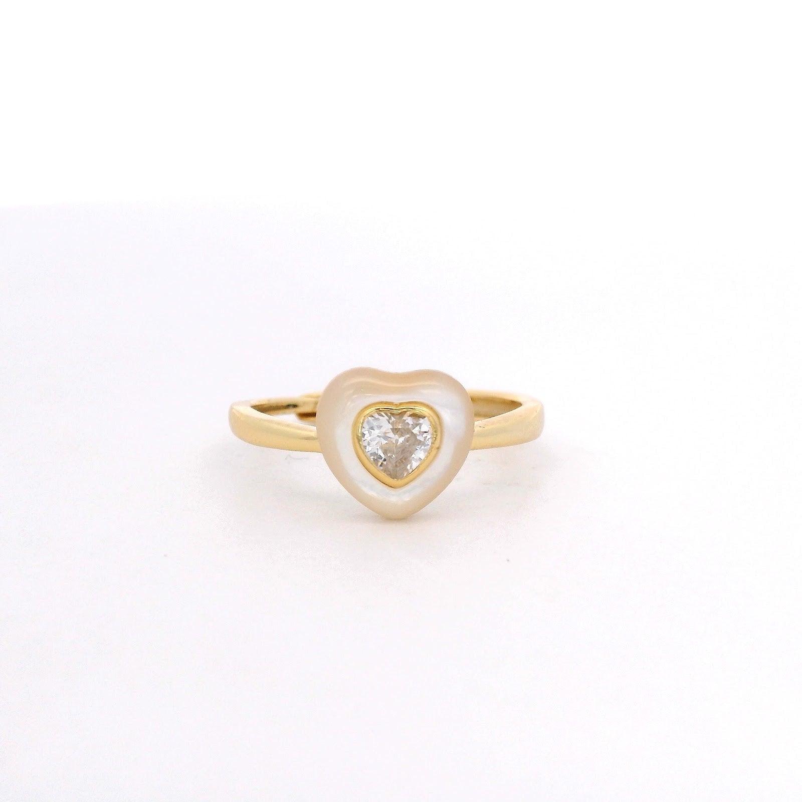 925YG HEART CZ WHITE AND SHELL PEARL ADJUSTABLE RING - C'SANTOS