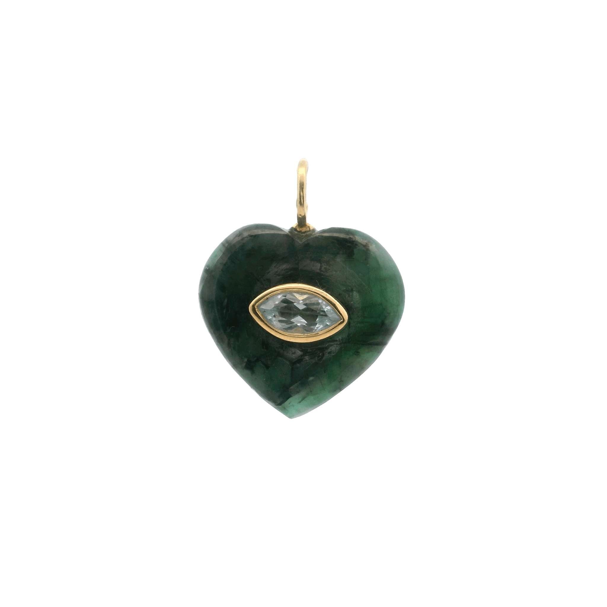 925YG HEART RAW EMERALD CENTER TOPAZ WHITE CHARM - C'SANTOS
