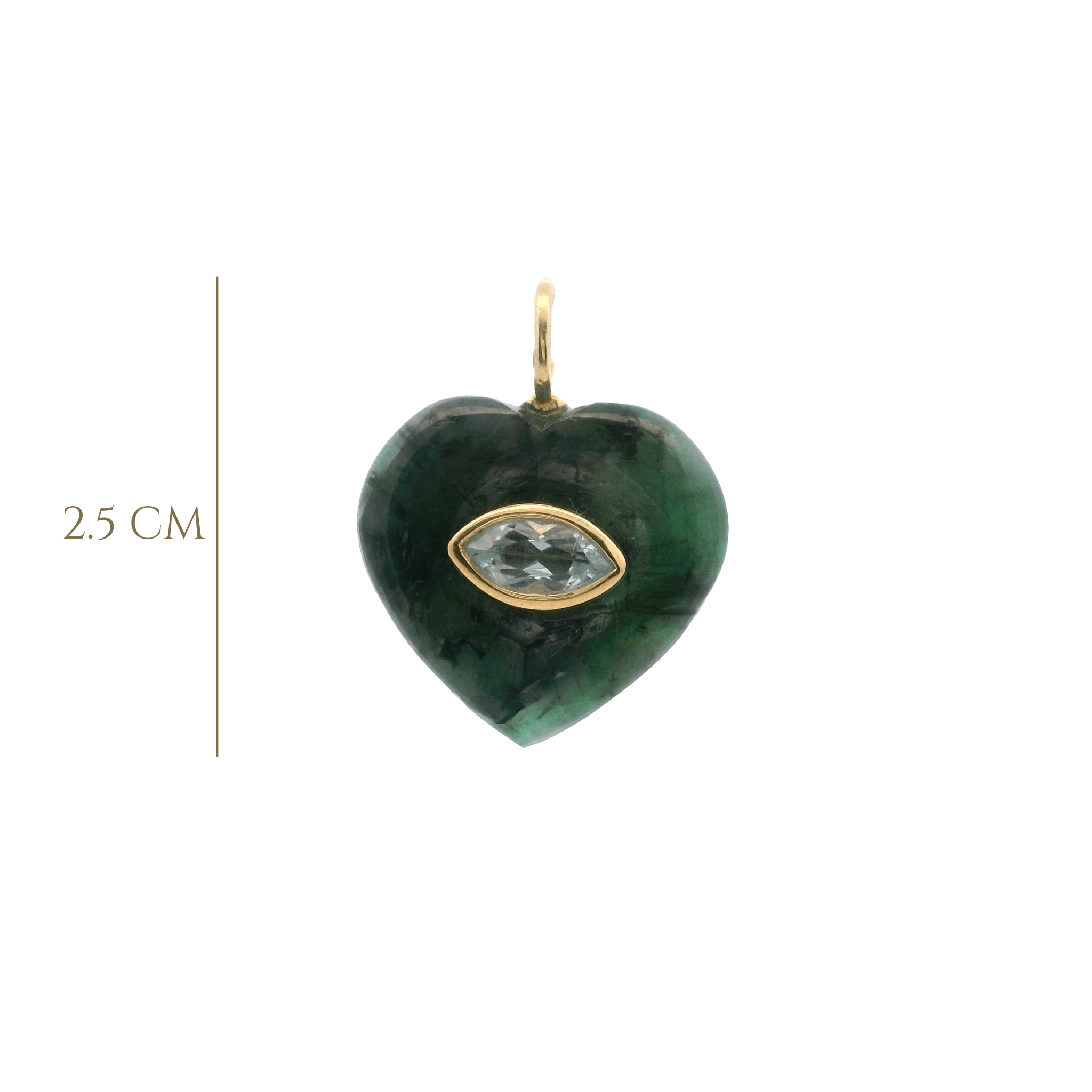 925YG HEART RAW EMERALD CENTER TOPAZ WHITE CHARM - C'SANTOS