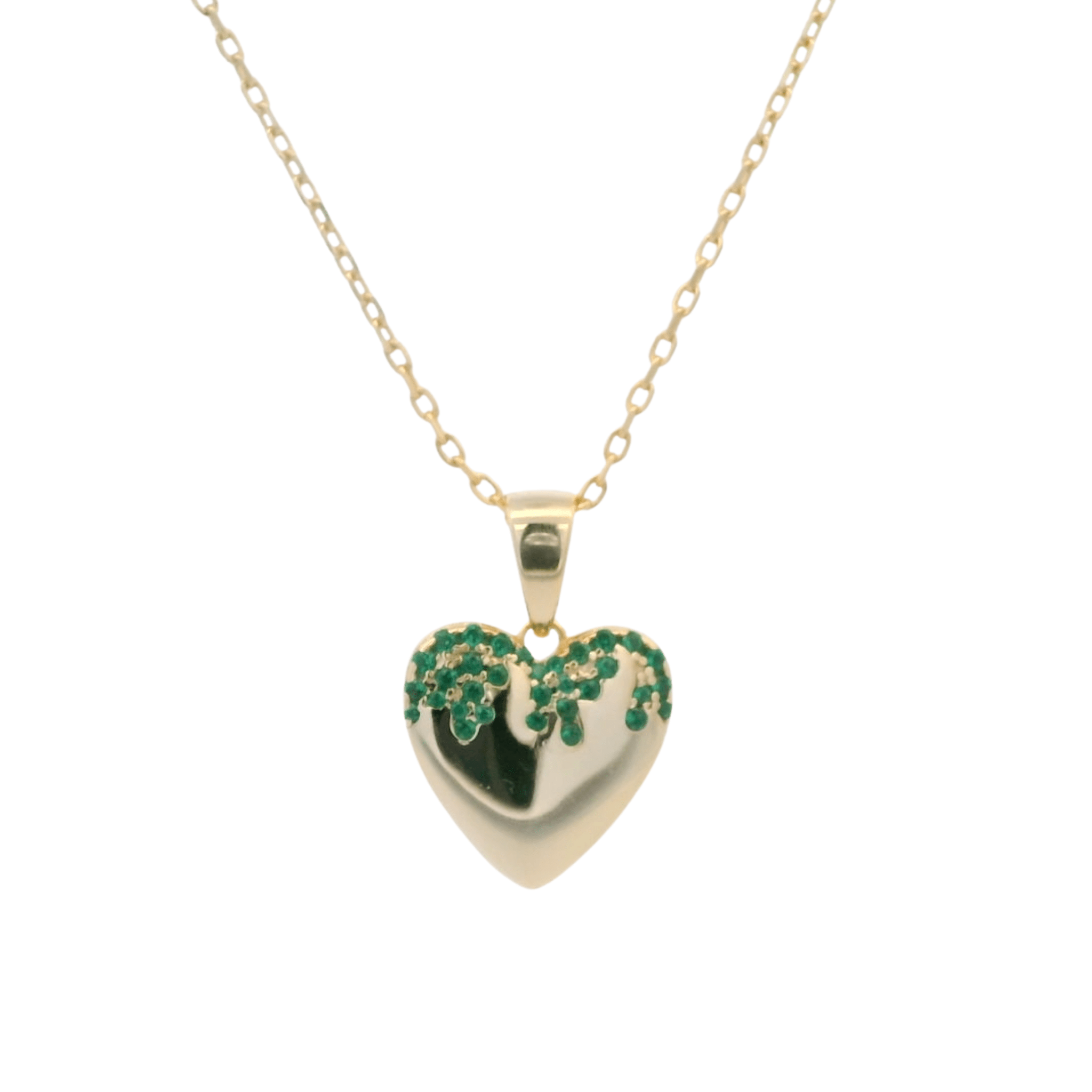 925YG HEART SMOOTH CZ GREEN NECKLACE - C'SANTOS