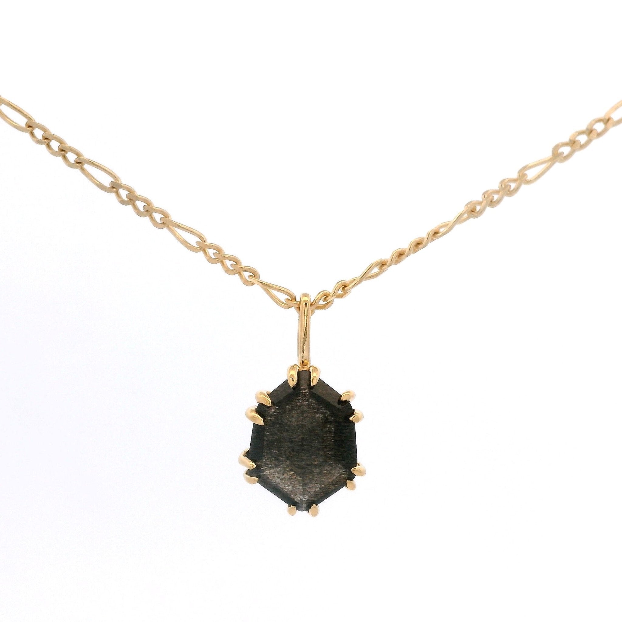 925YG HEXAGONAL LABRADORITE BLACK NECKLACE - C'SANTOS