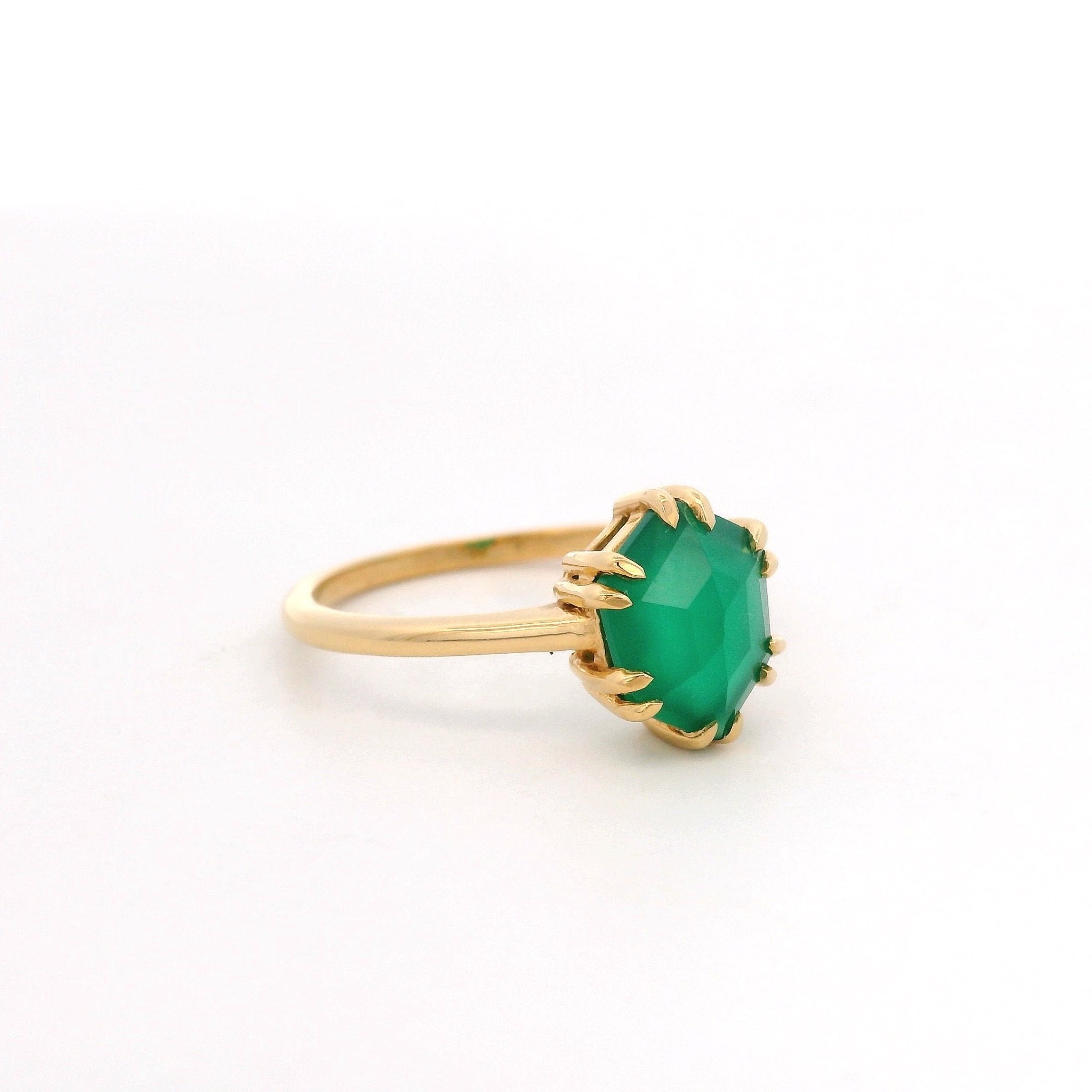 925YG HEXAGONAL ONYX GREEN RING T6.5 - C'SANTOS