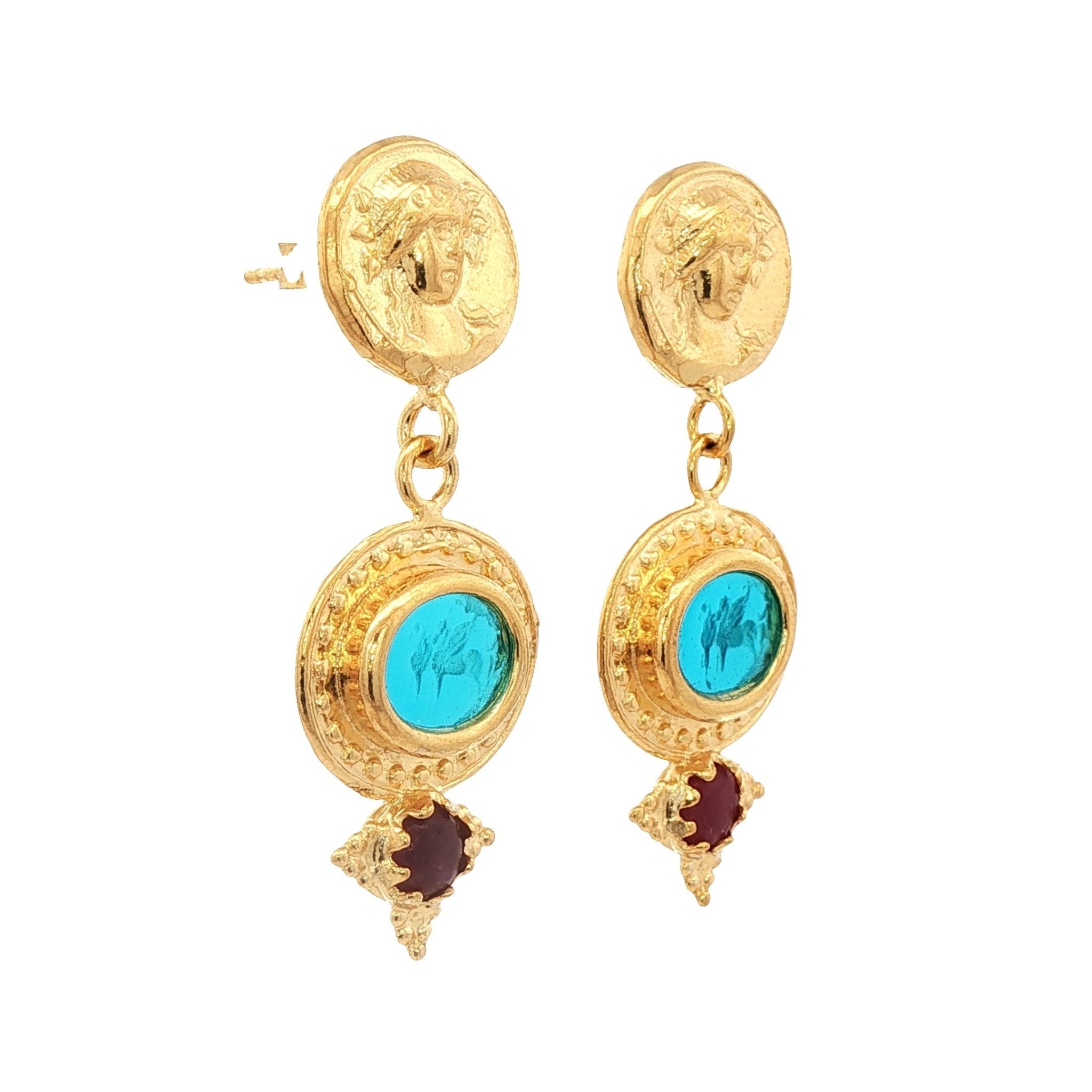 925YG HORSES SKY BLUE AND RUBY EARRINGS - C'SANTOS