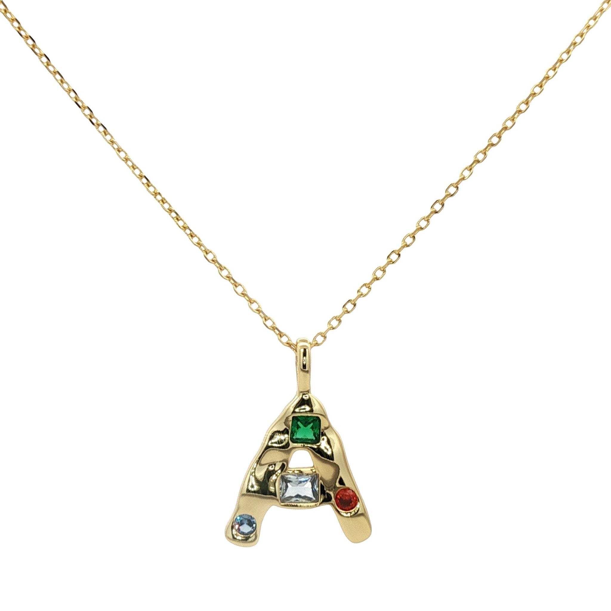 925YG INICIAL A MULTICOLOR CZ NECKLACE - C'SANTOS