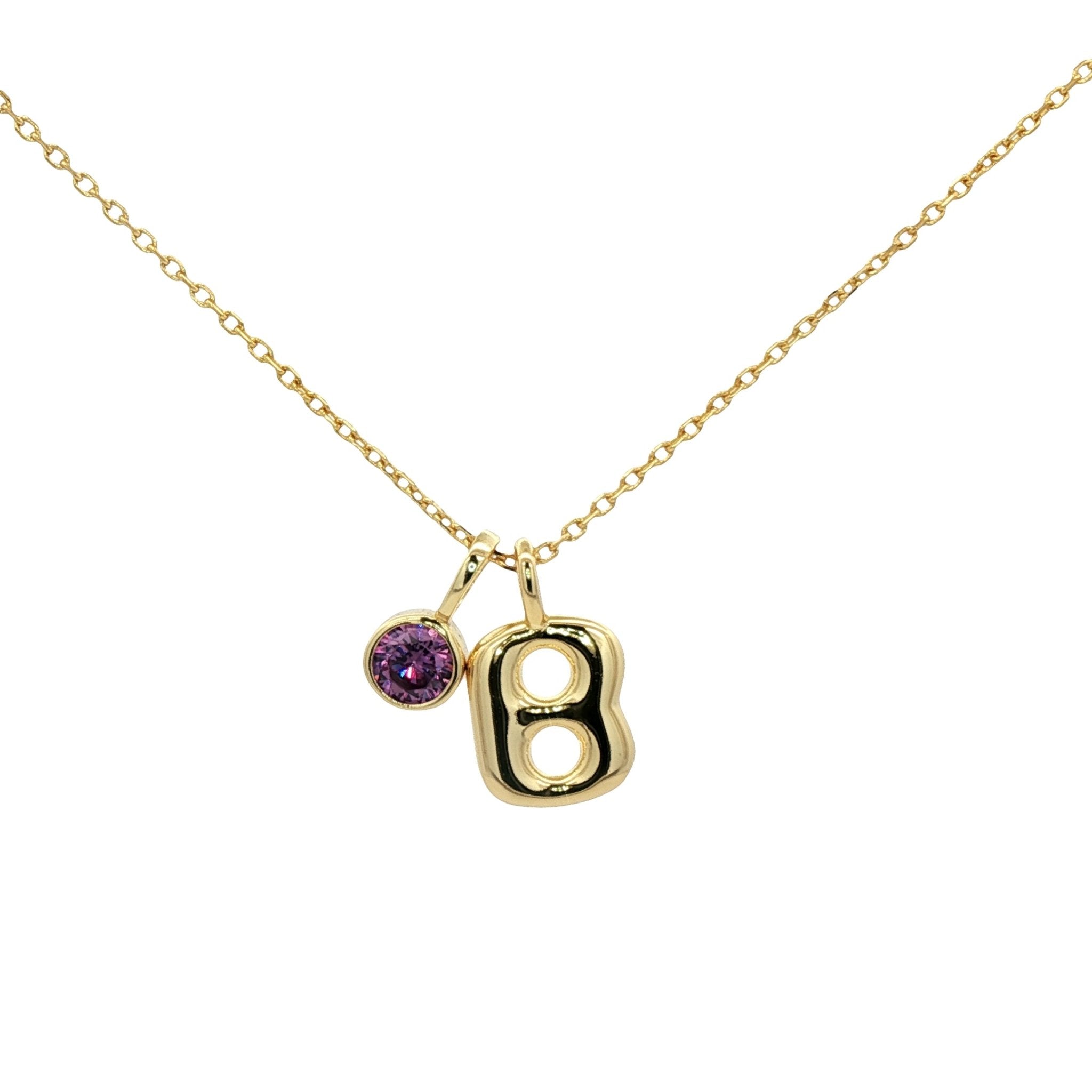 925YG INICIAL B PURPLE CZ PENDANT NECKLACE - C'SANTOS